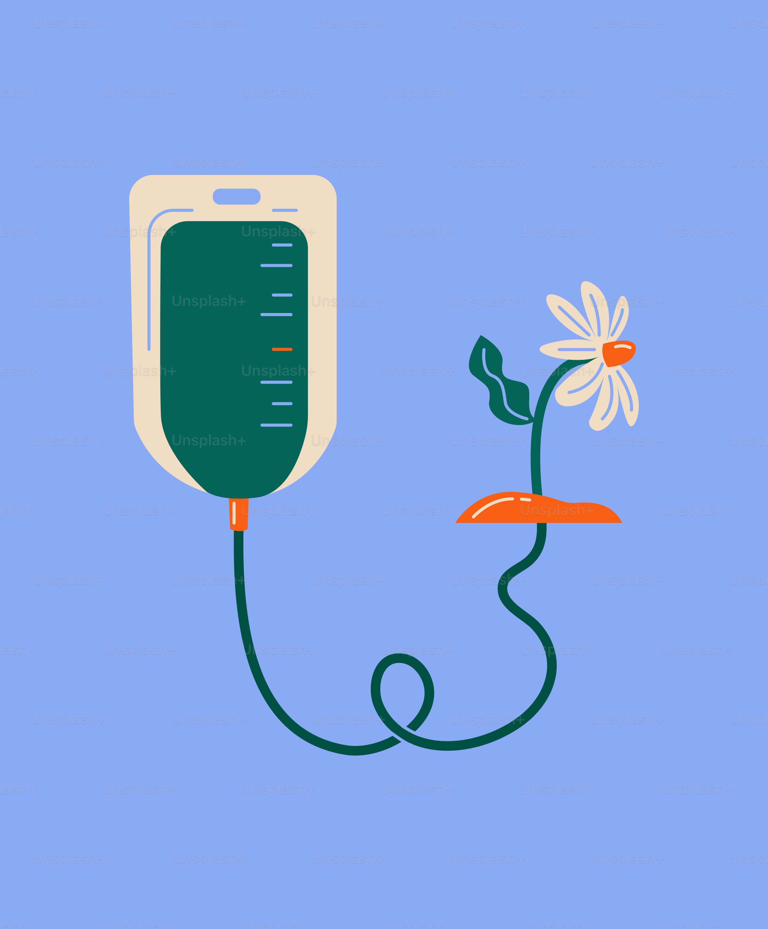 A medical device connected to a flower on a blue background