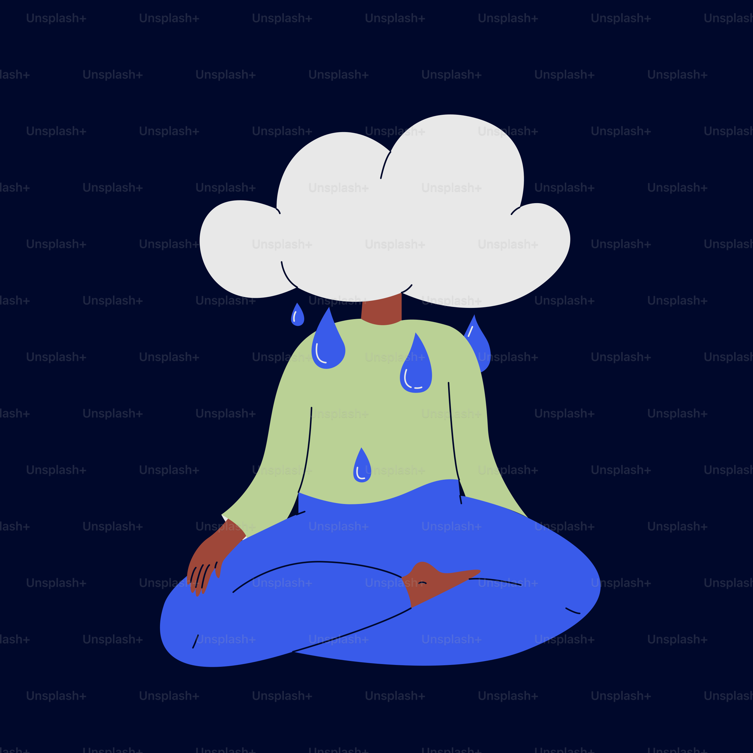 A person sitting on the ground with a cloud over their head