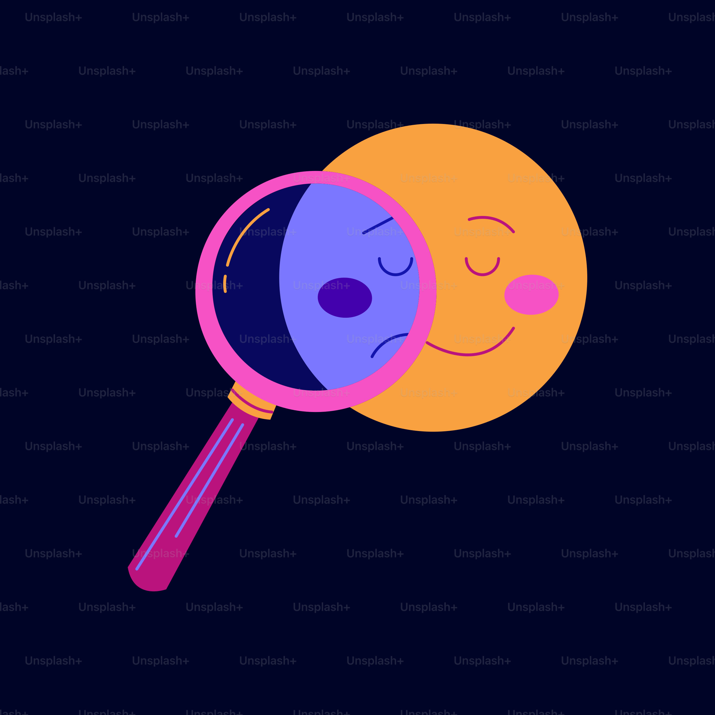 A magnifying glass with a smiling face on it