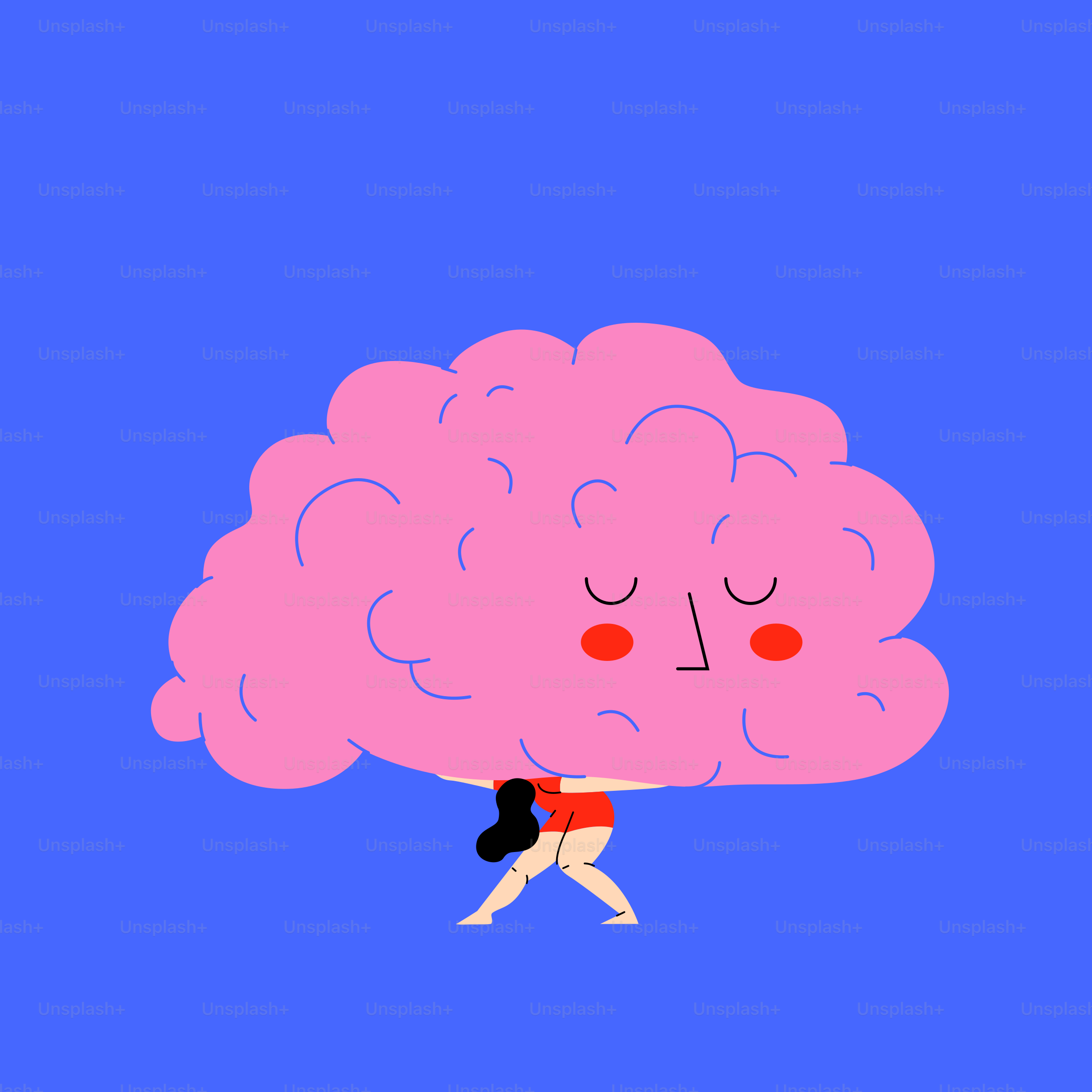 A cartoon of a person with a pink brain on a blue background