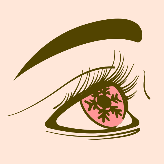 A drawing of a woman's eye with snowflakes on it
