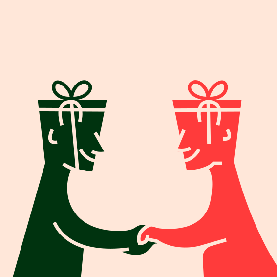 Quelques personnes se tenant la main avec une boîte cadeau