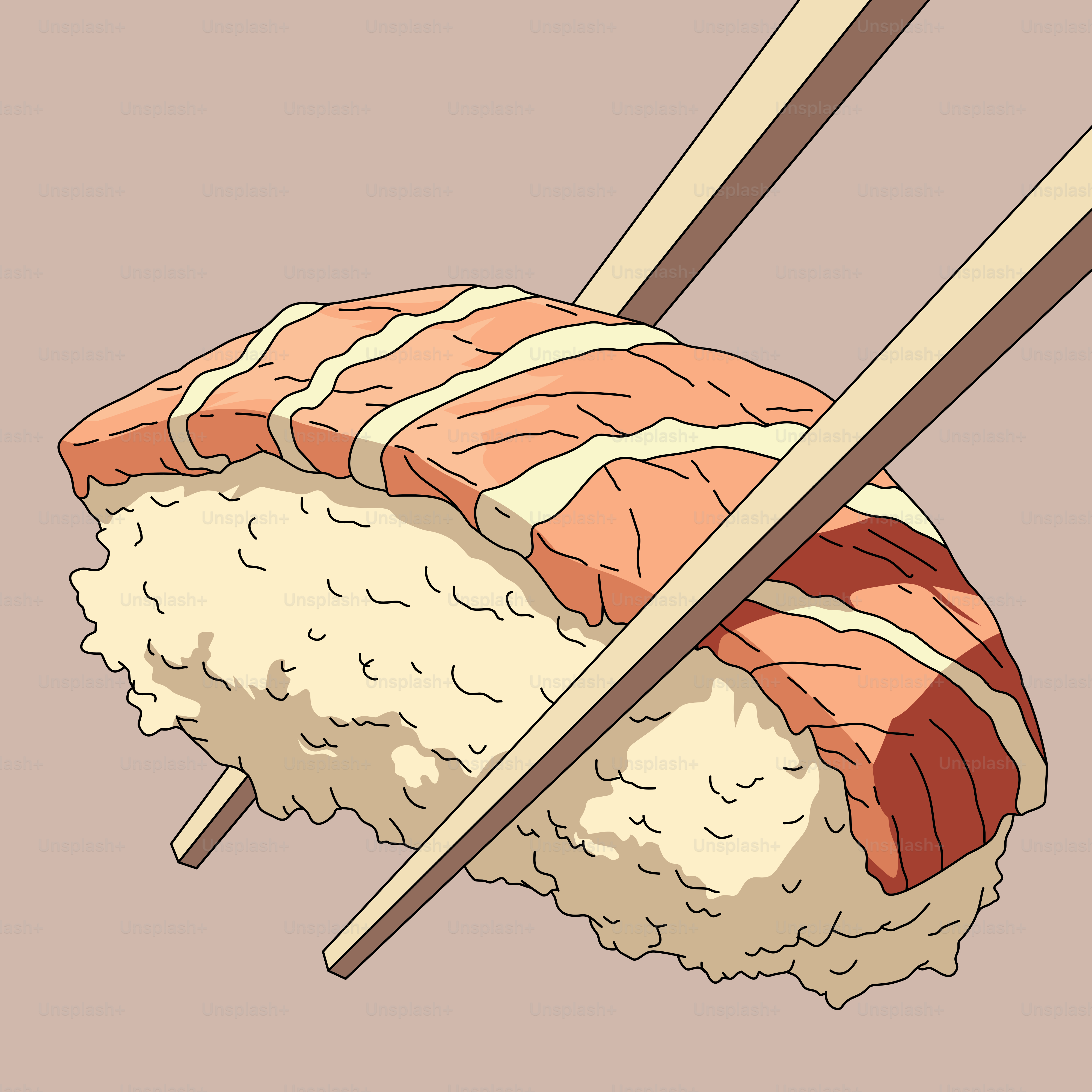 A piece of sushi with chopsticks sticking out of it