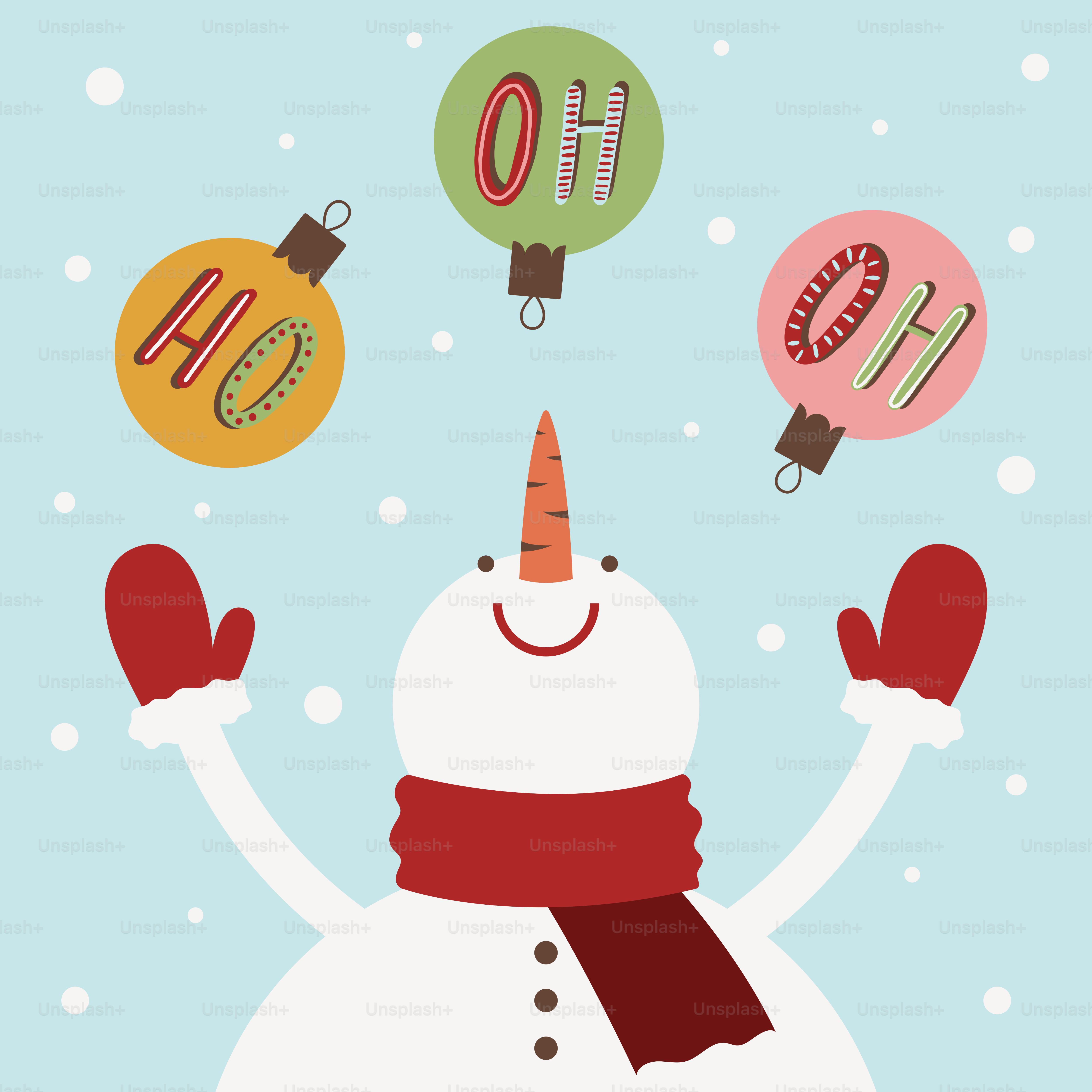 A snowman with a hat and mittens on his head