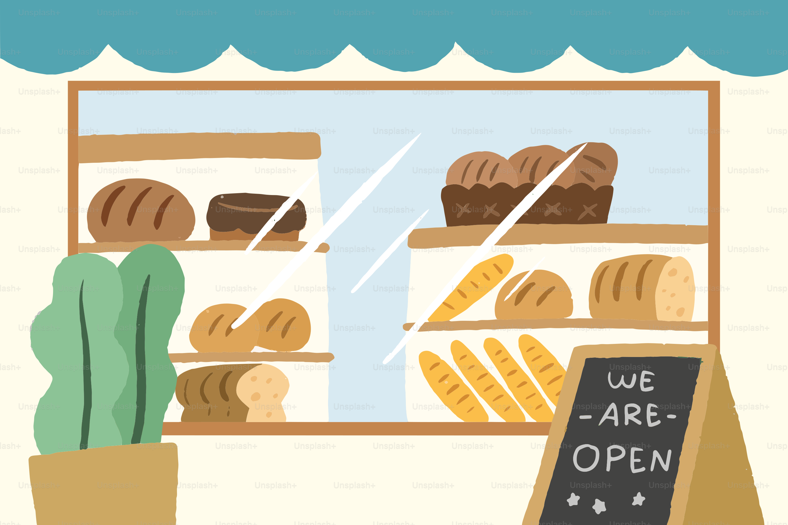 A bakery with a sign that says we are open