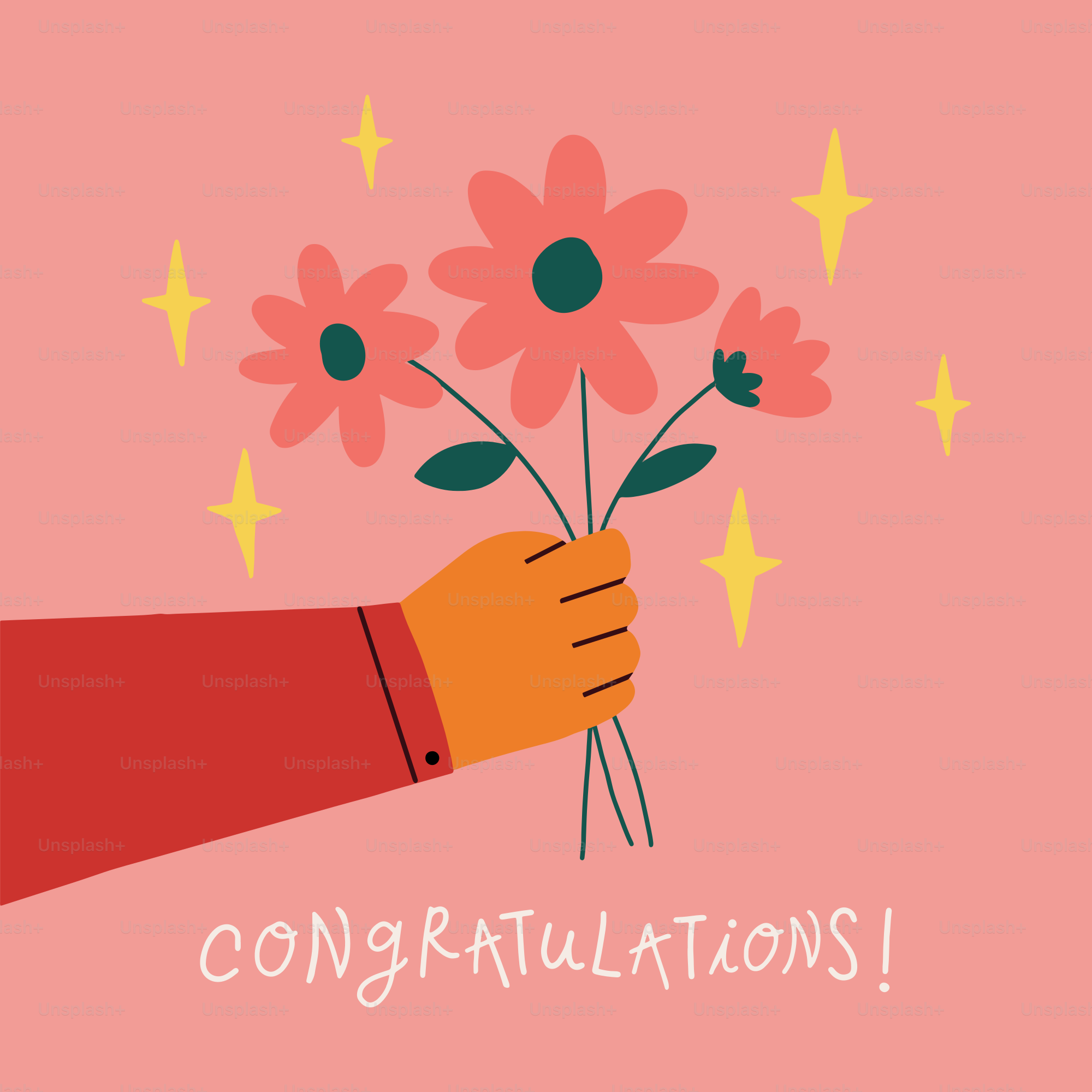 おめでとうと書かれた花束を持つ手