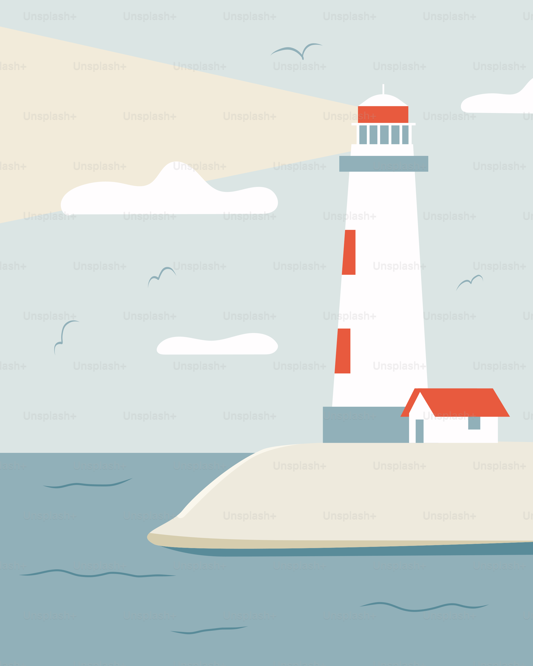 A lighthouse on an island in the middle of the ocean