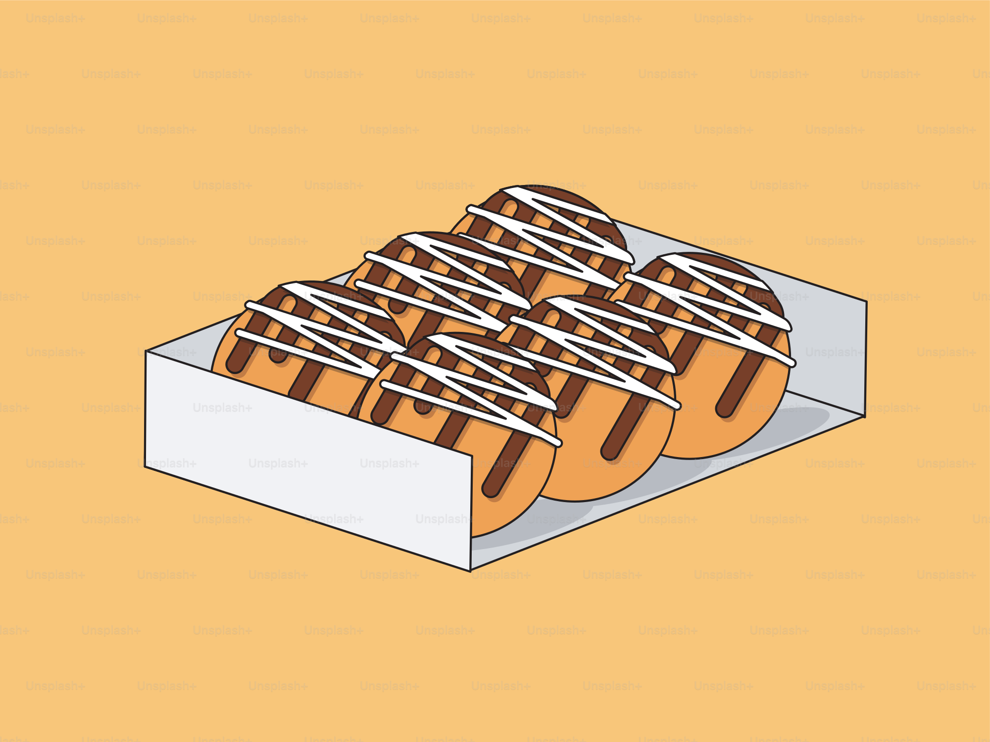 A box of donuts on a yellow background