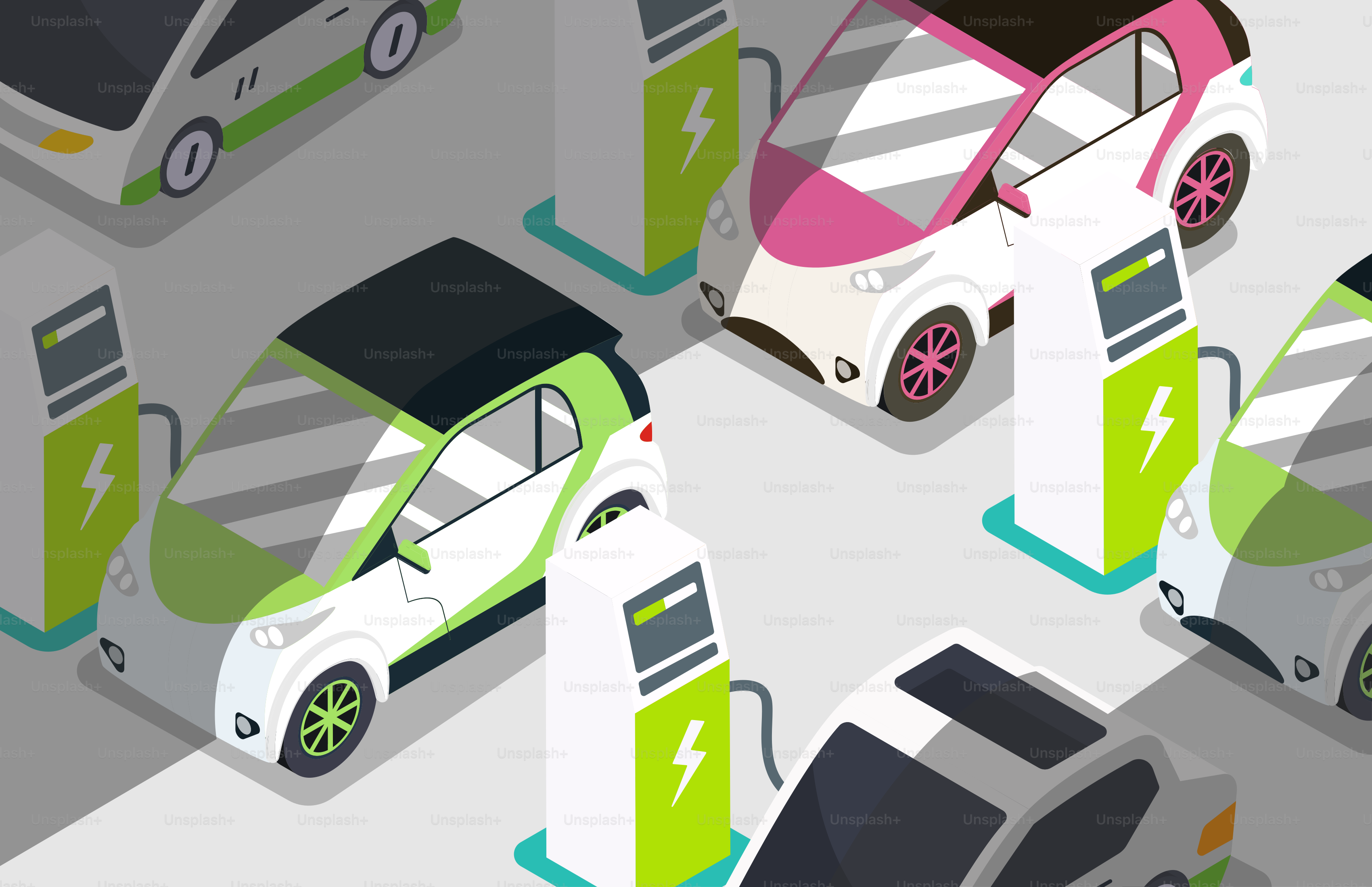 Un groupe de voitures branchées