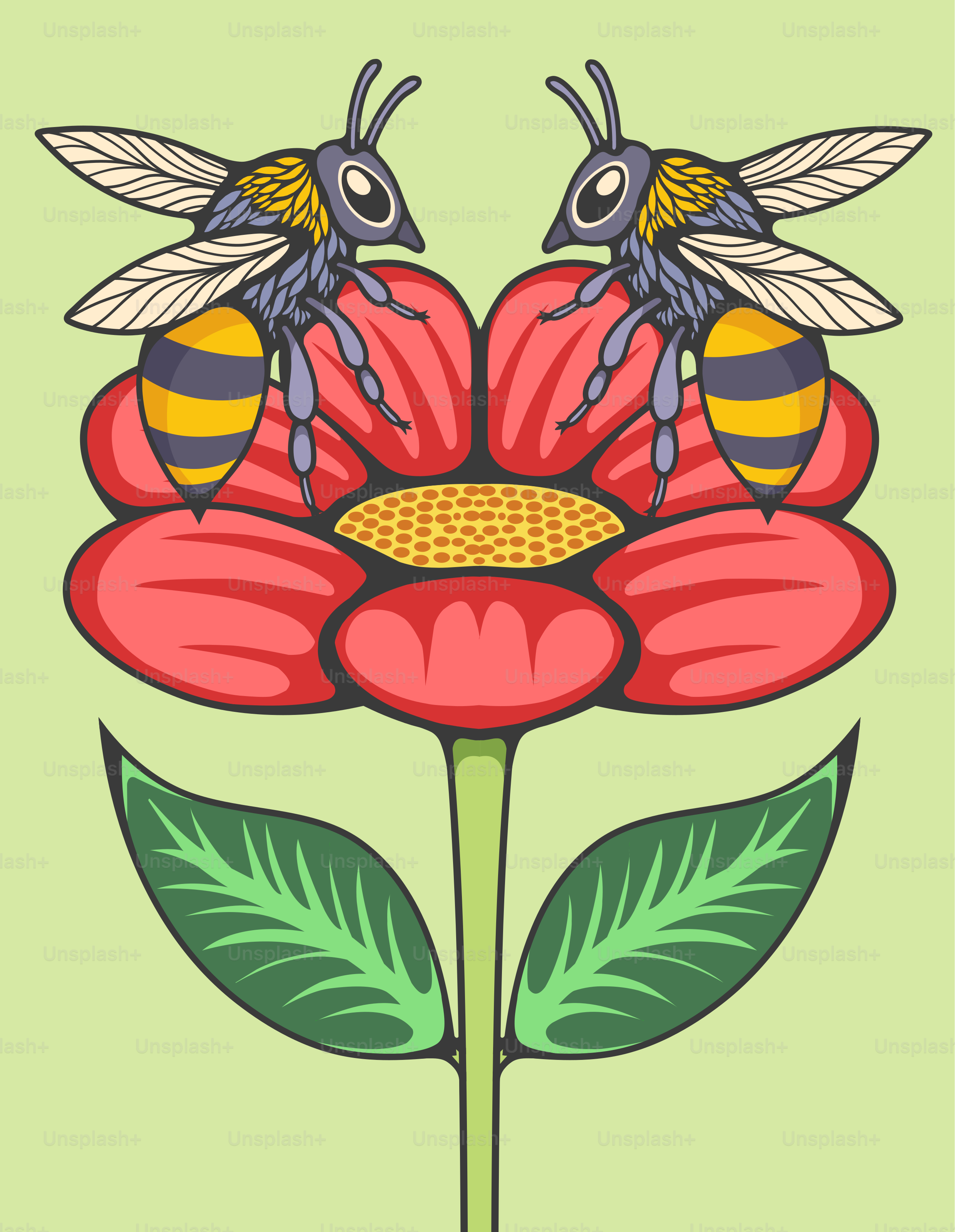Two bees sitting on top of a red flower