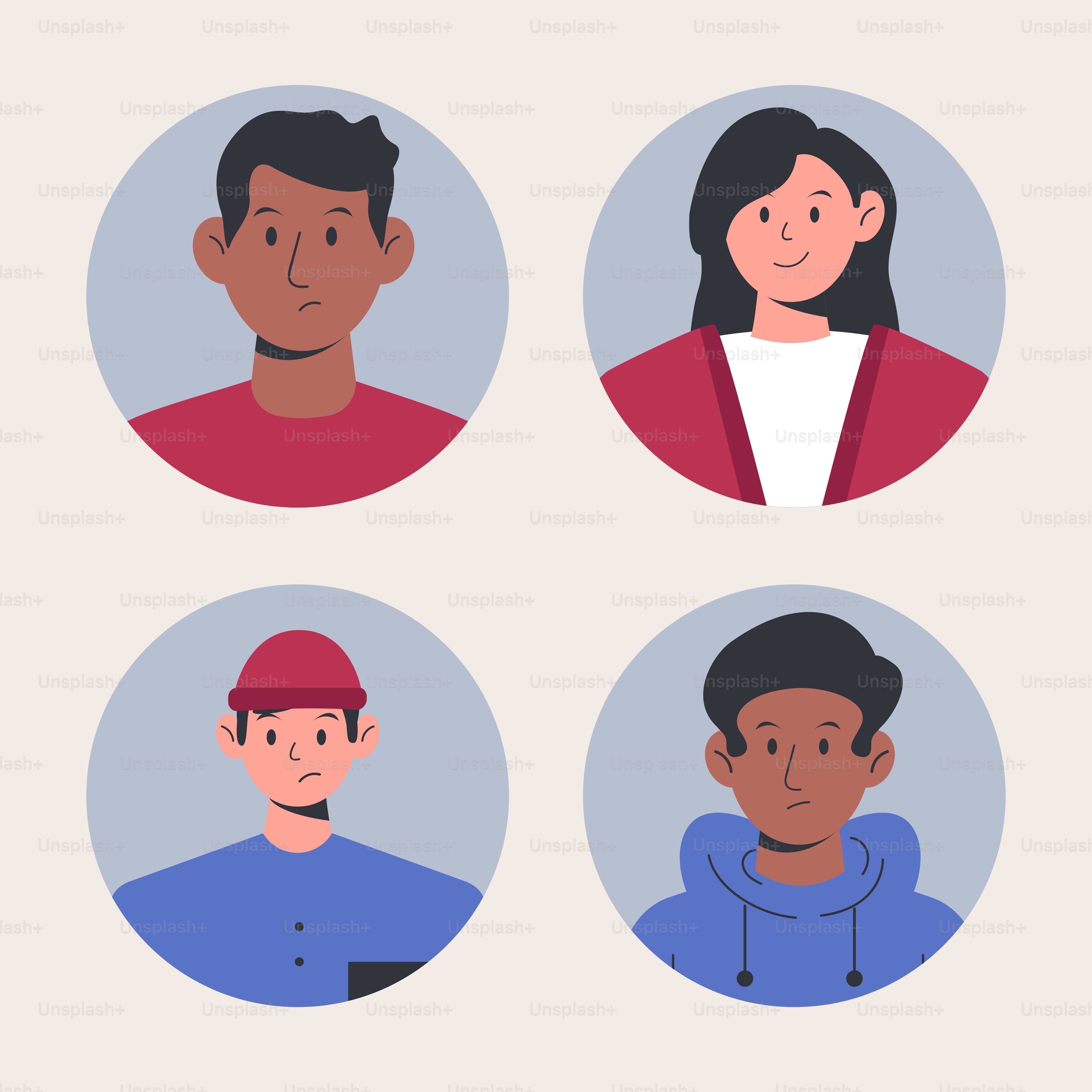A set of four avatar avatars of a man and a woman