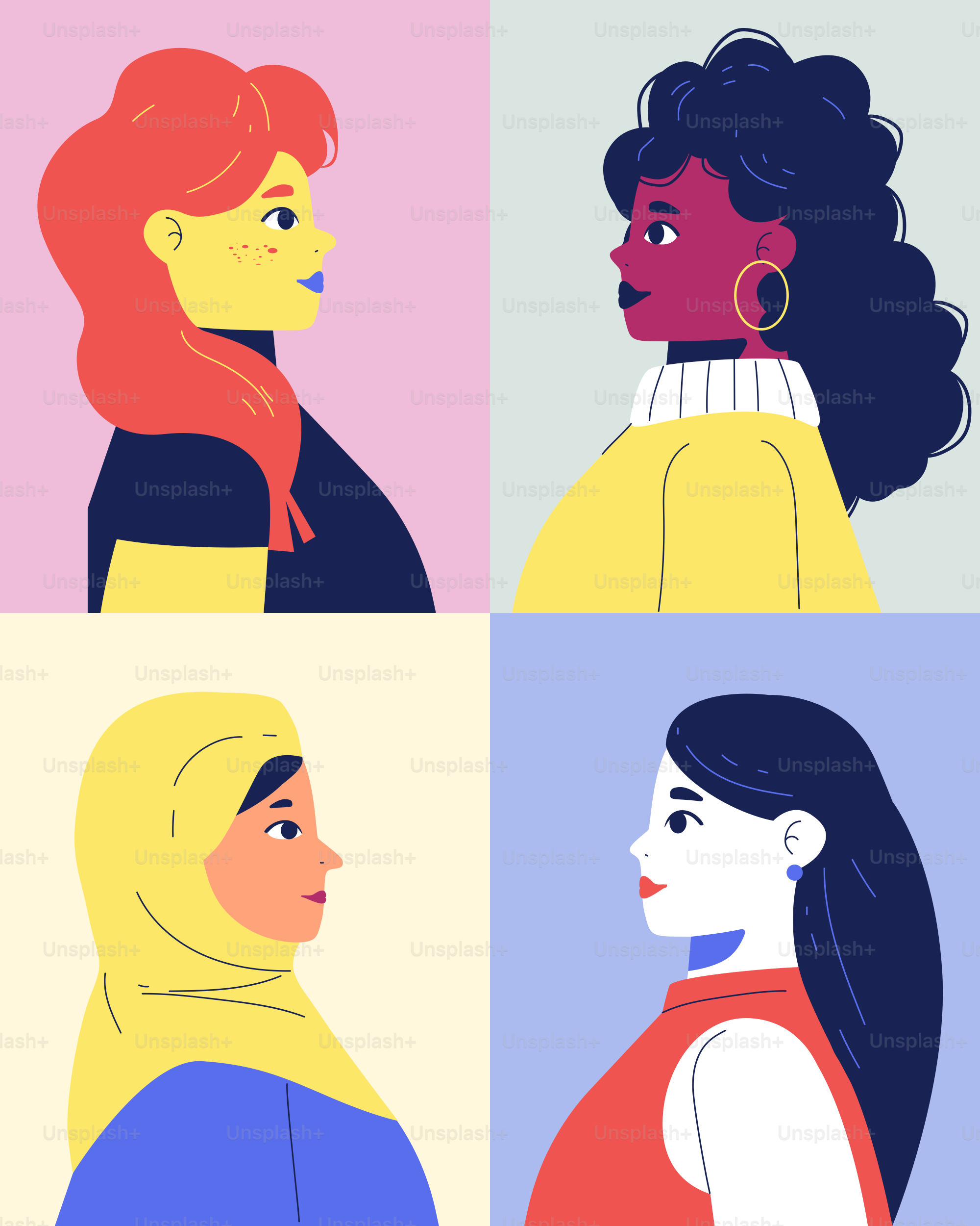 Cuatro mujeres diferentes con distintos peinados