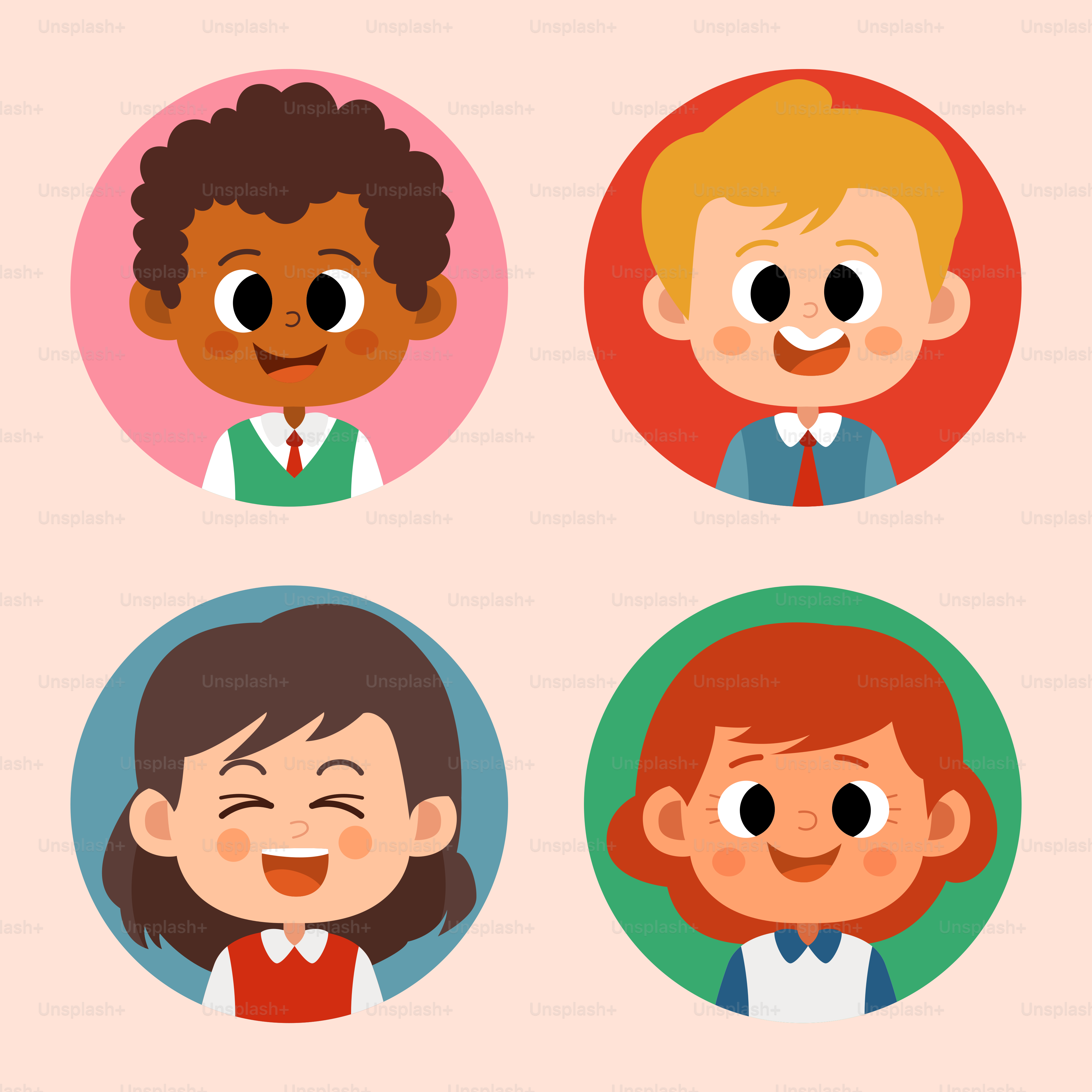A set of four children's avatars with different facial expressions