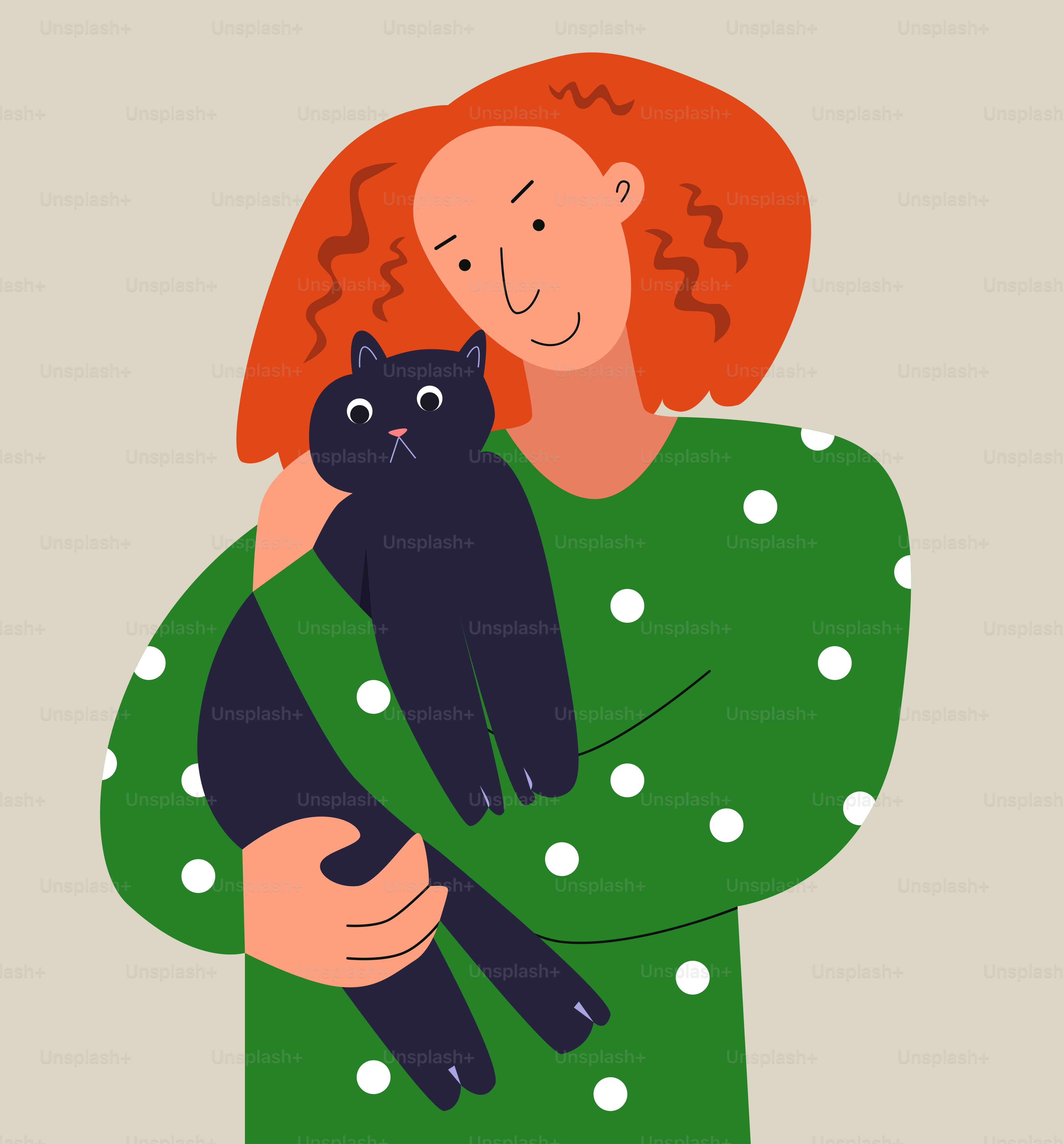 Eine Frau, die eine schwarze Katze in den Armen hält
