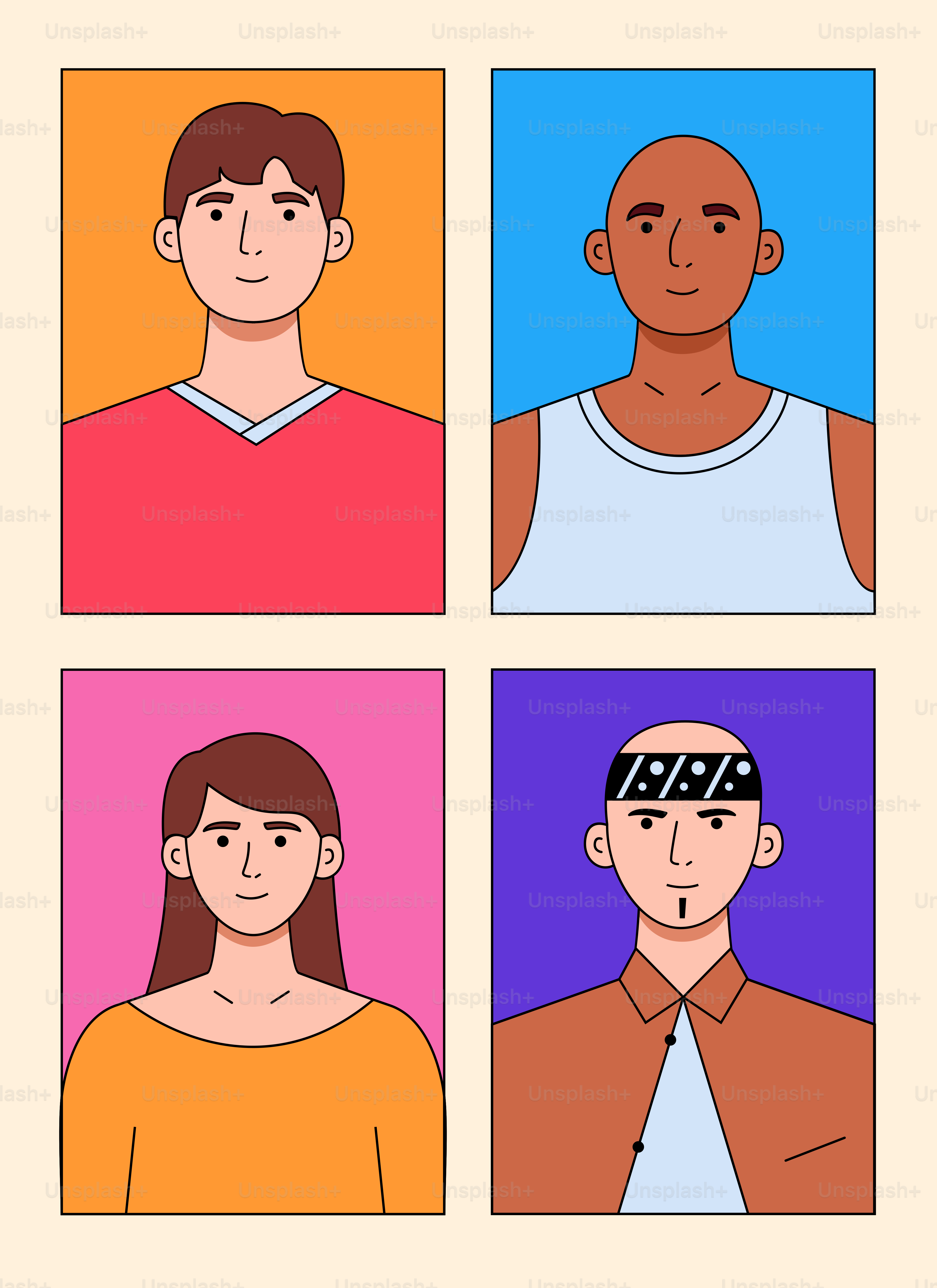 Vier verschiedene Avatare eines Mannes und einer Frau