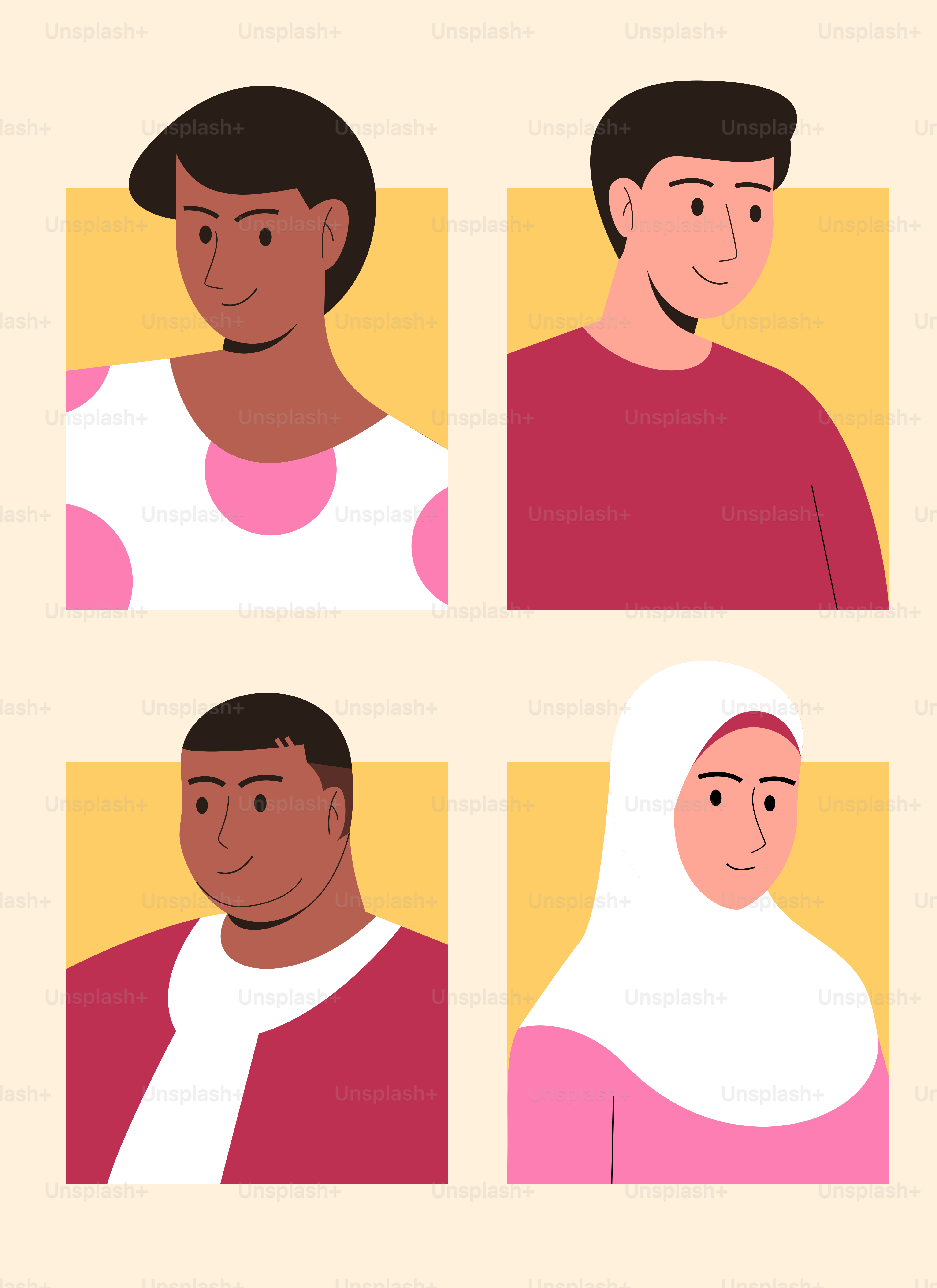 Four different avatars of a man and a woman