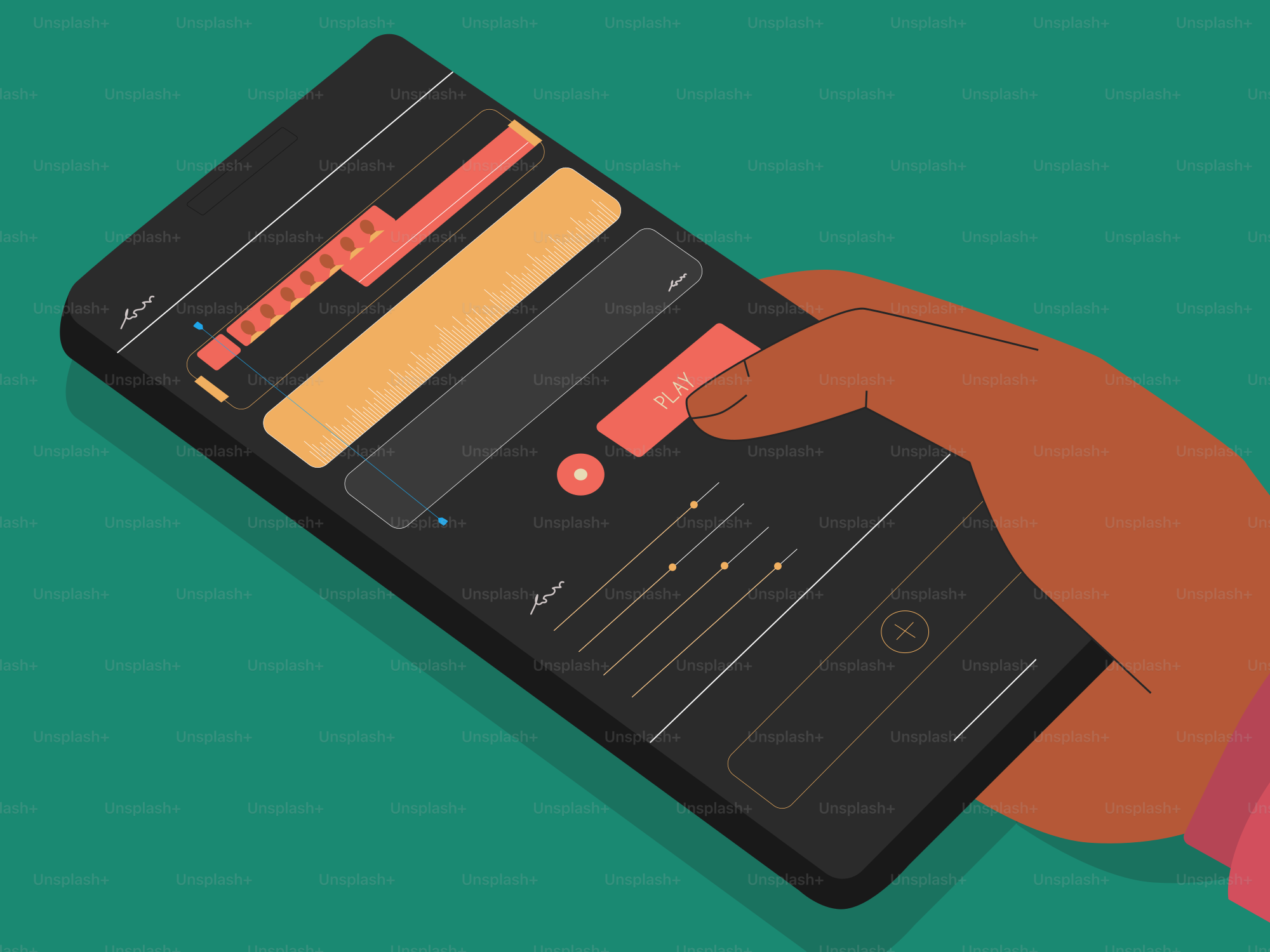 A person holding a tablet with a sound board on it