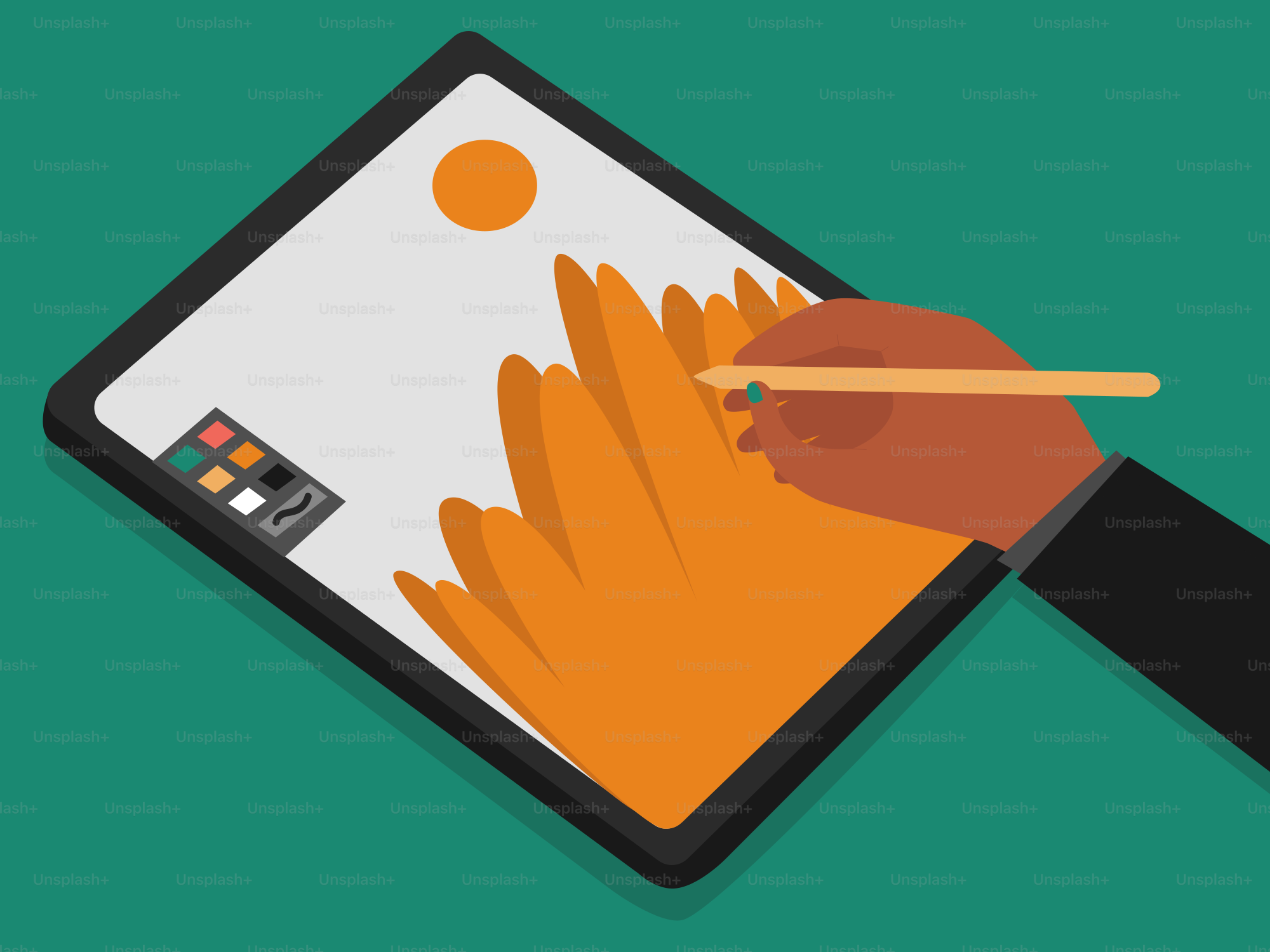 A person is drawing on a tablet with a pencil