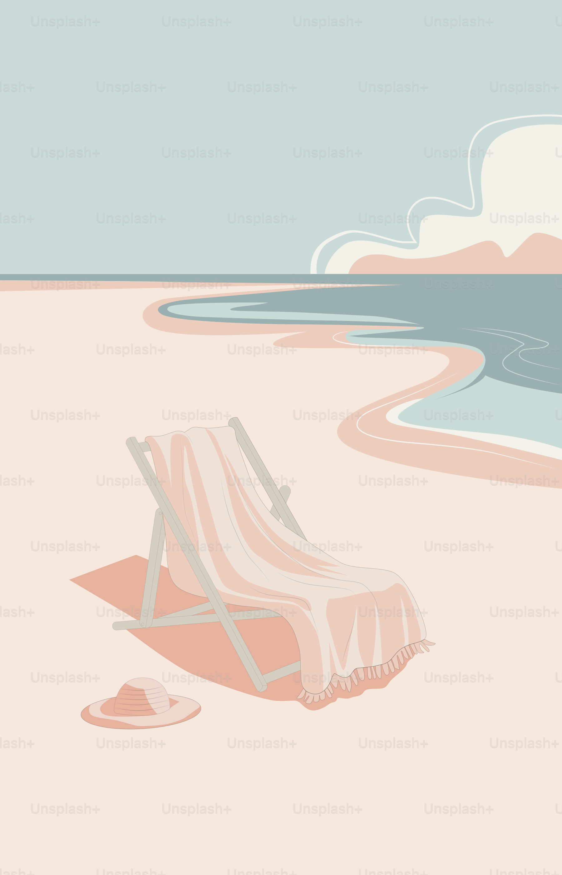 Une scène de plage avec une chaise et un parasol