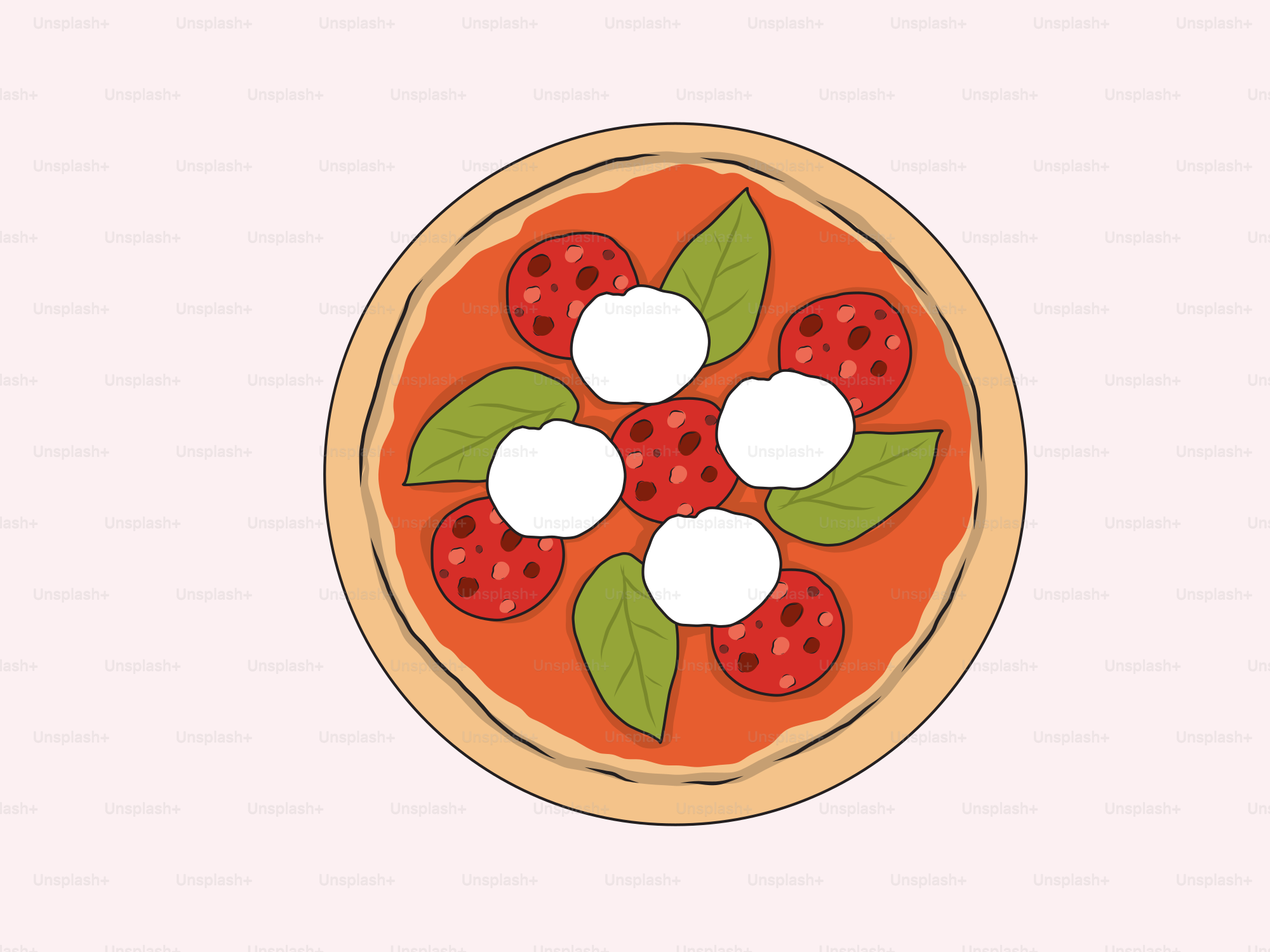 A picture of a pizza on a pink background