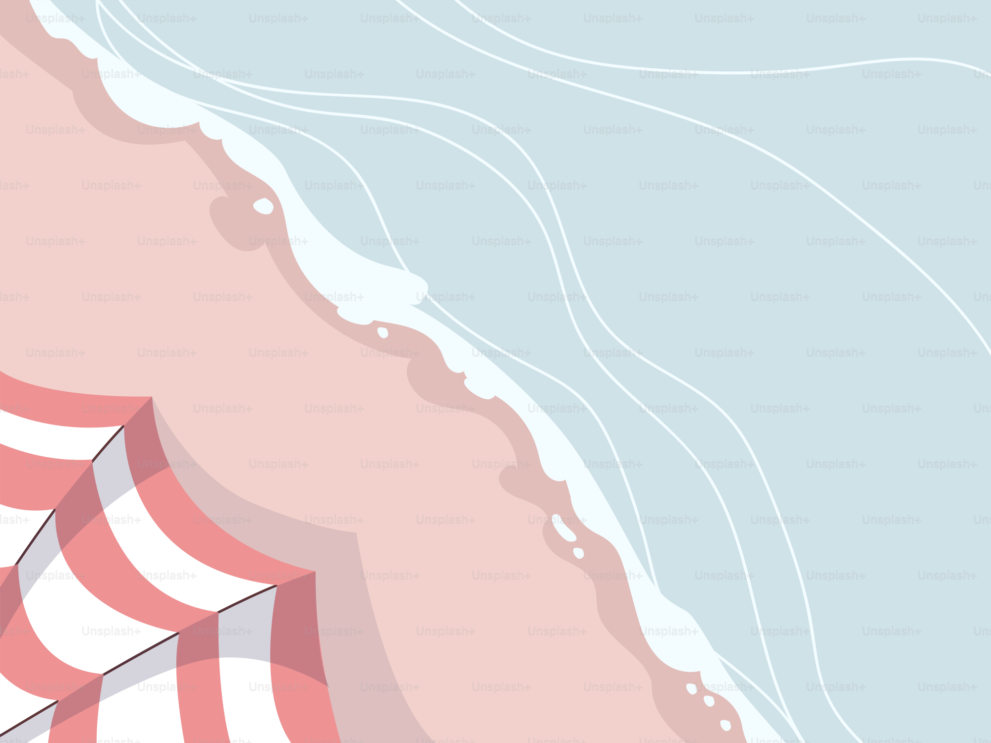 A red and white striped umbrella sitting on top of a beach