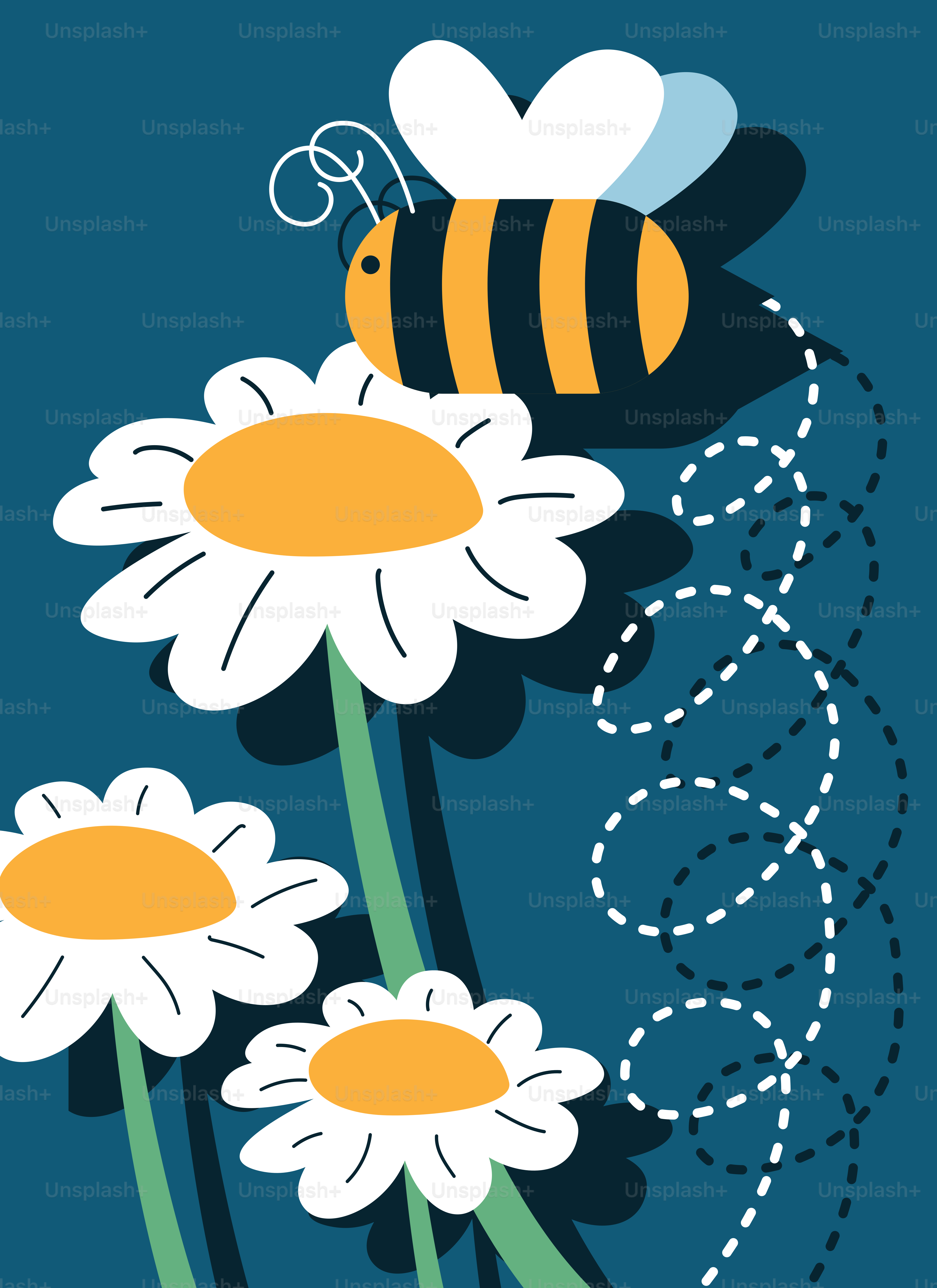 Ein Strauß Blumen mit einer Biene, die darüber fliegt