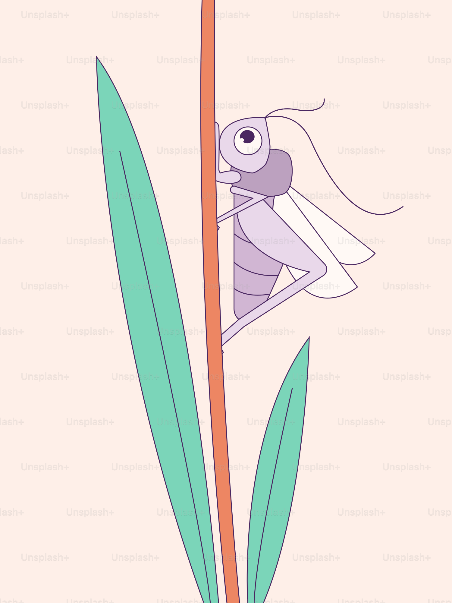 Um desenho de um inseto sentado no topo de uma planta