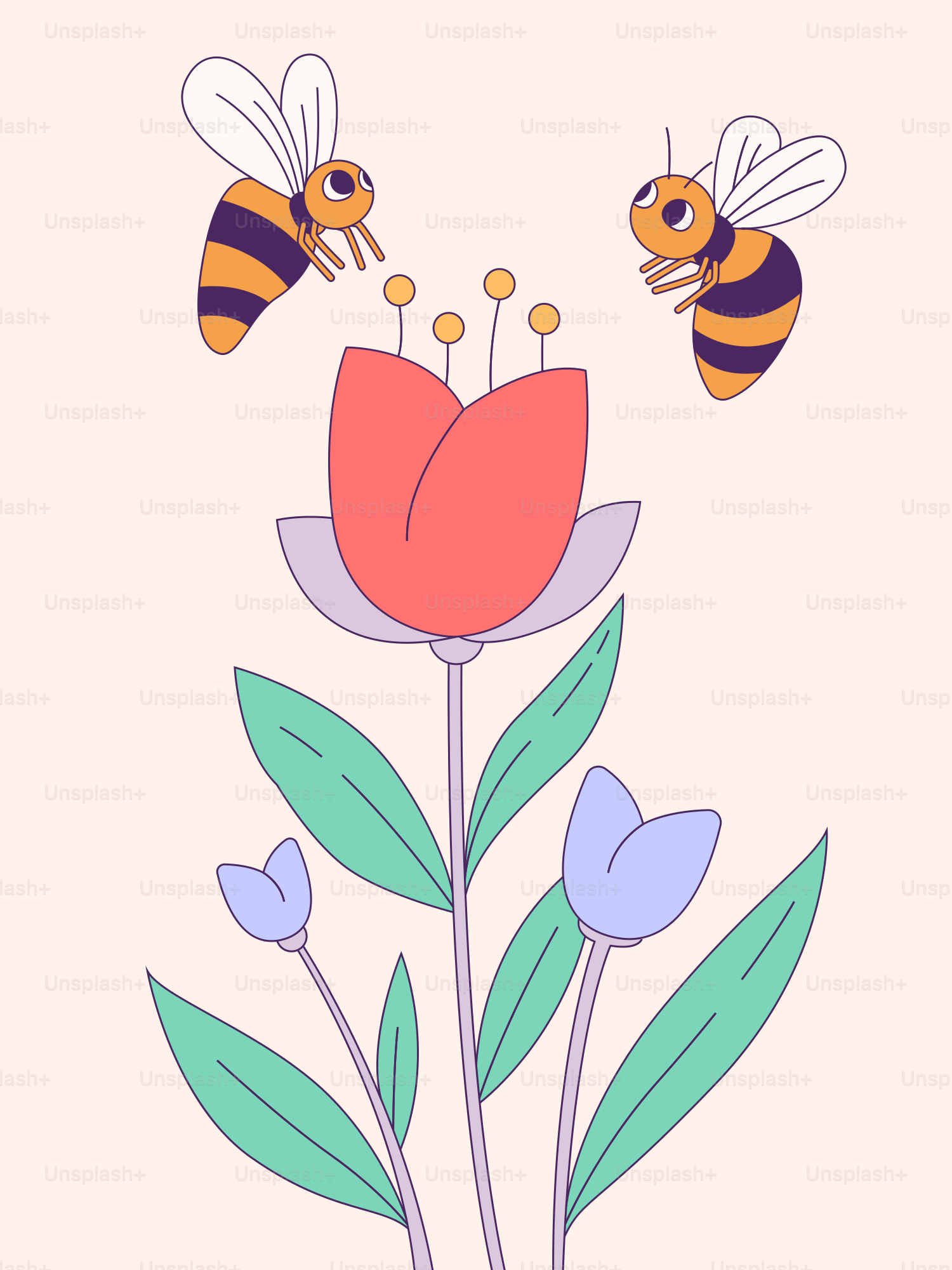 Two bees are flying over a flower