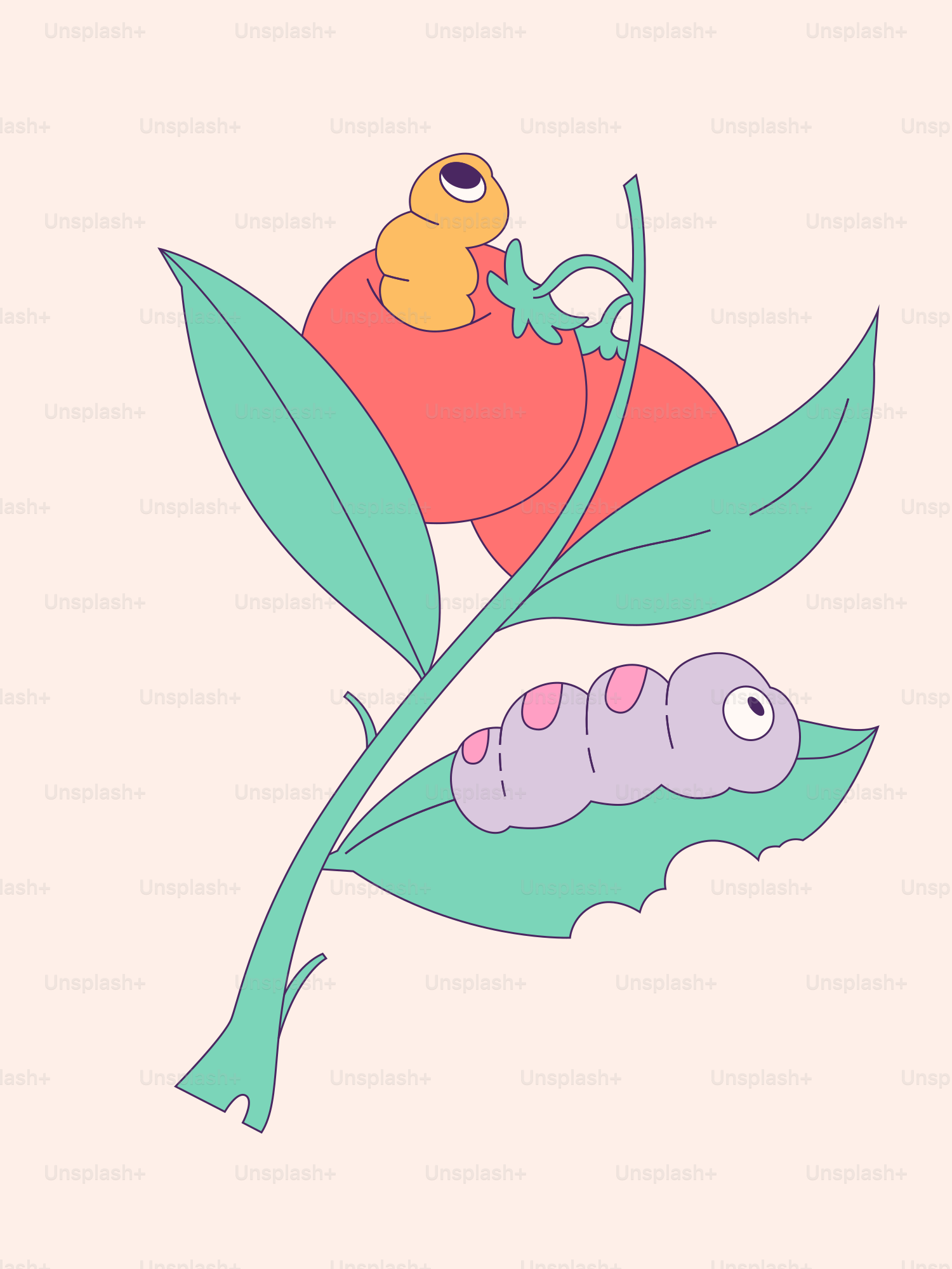 A drawing of a caterpillar on a plant