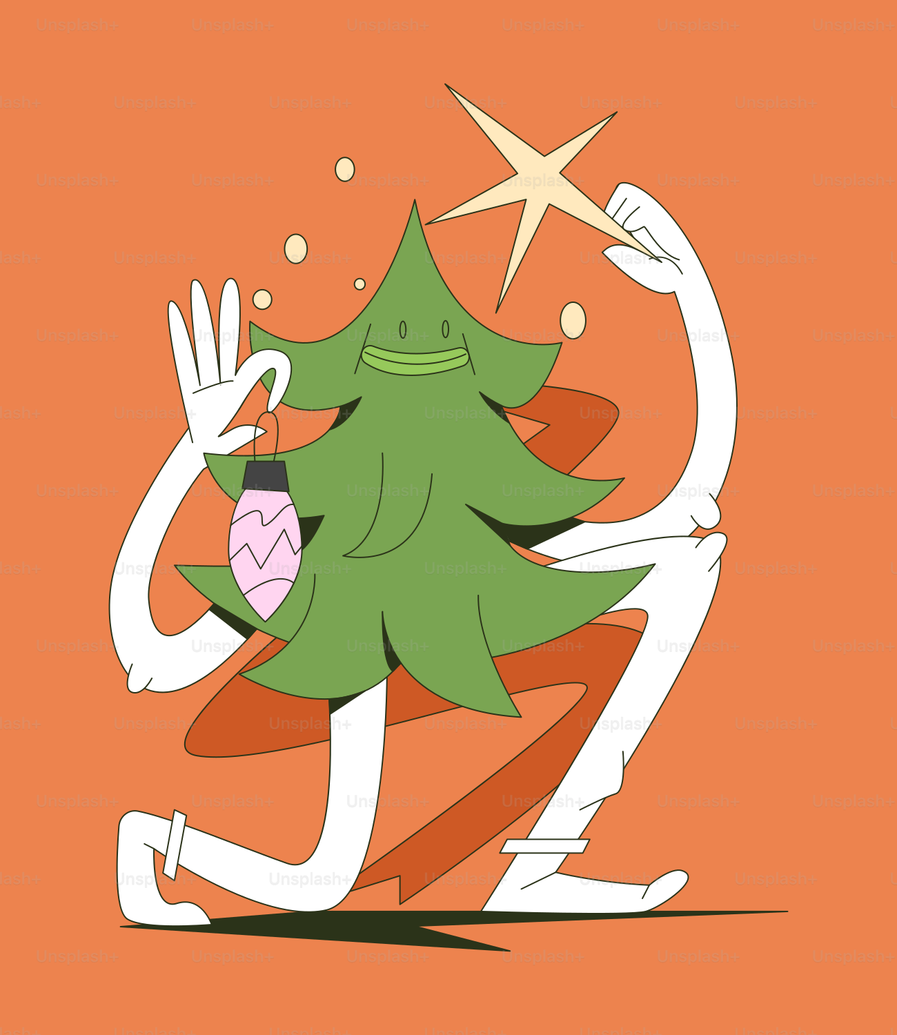 A cartoon christmas tree with a star on top of it vector – Christmas ...