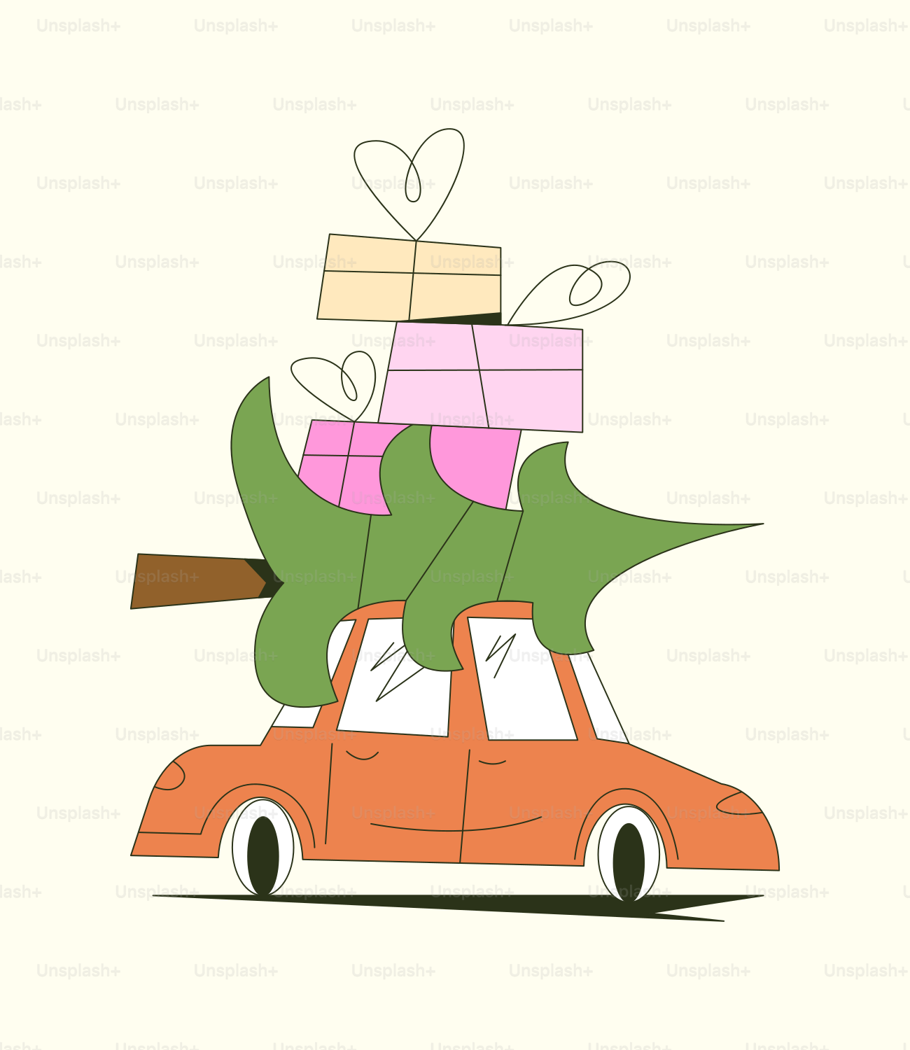 A car with a christmas tree on top of it