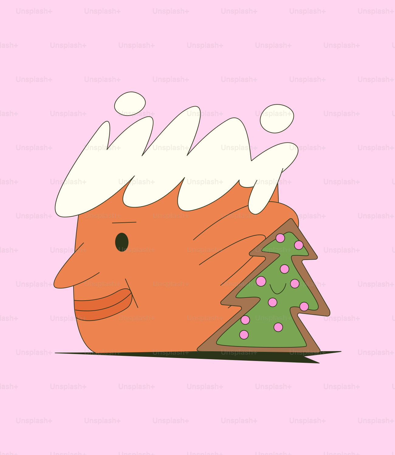 A cartoon hedge with a christmas tree on its back