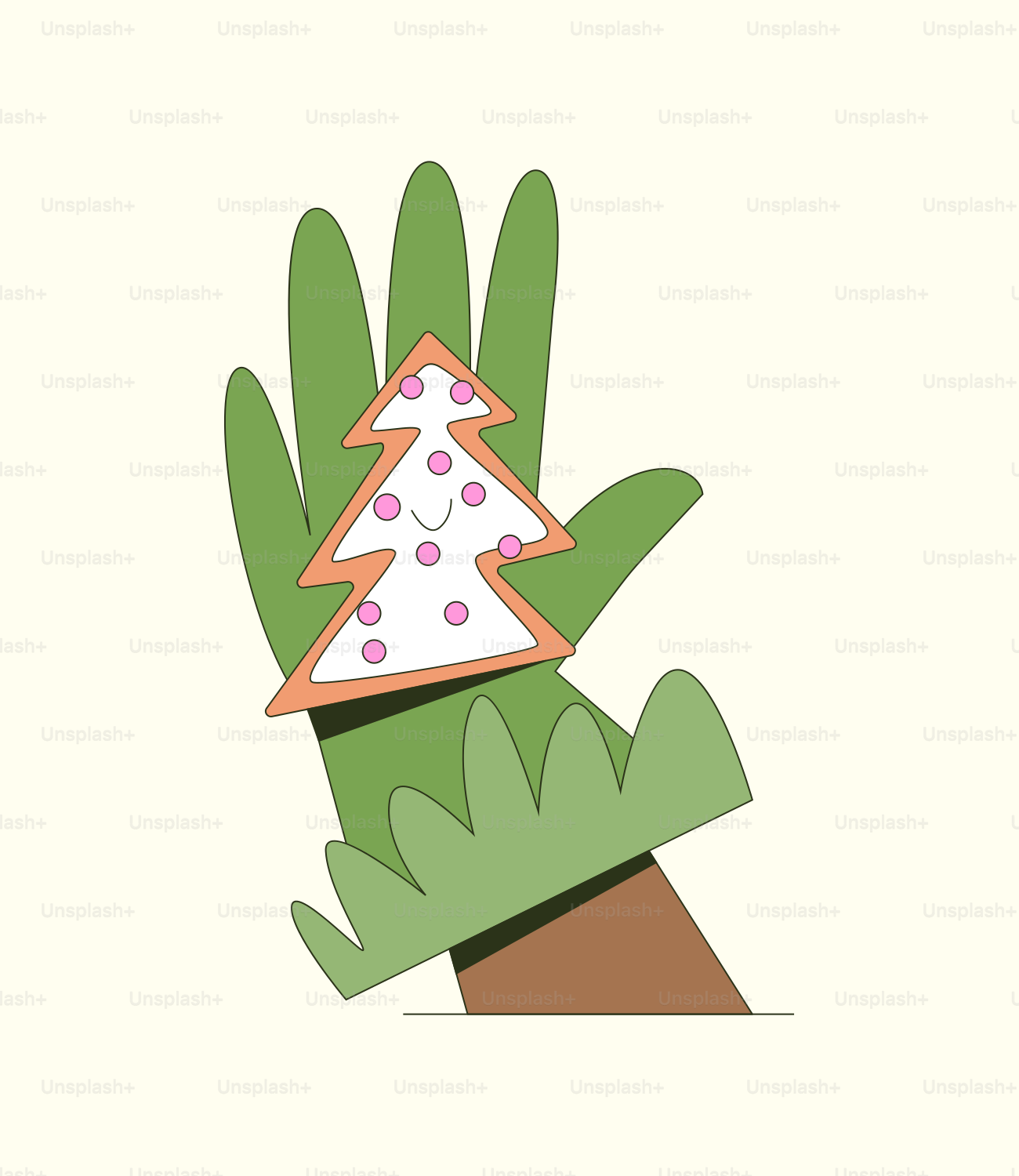 A hand with a christmas tree on top of it