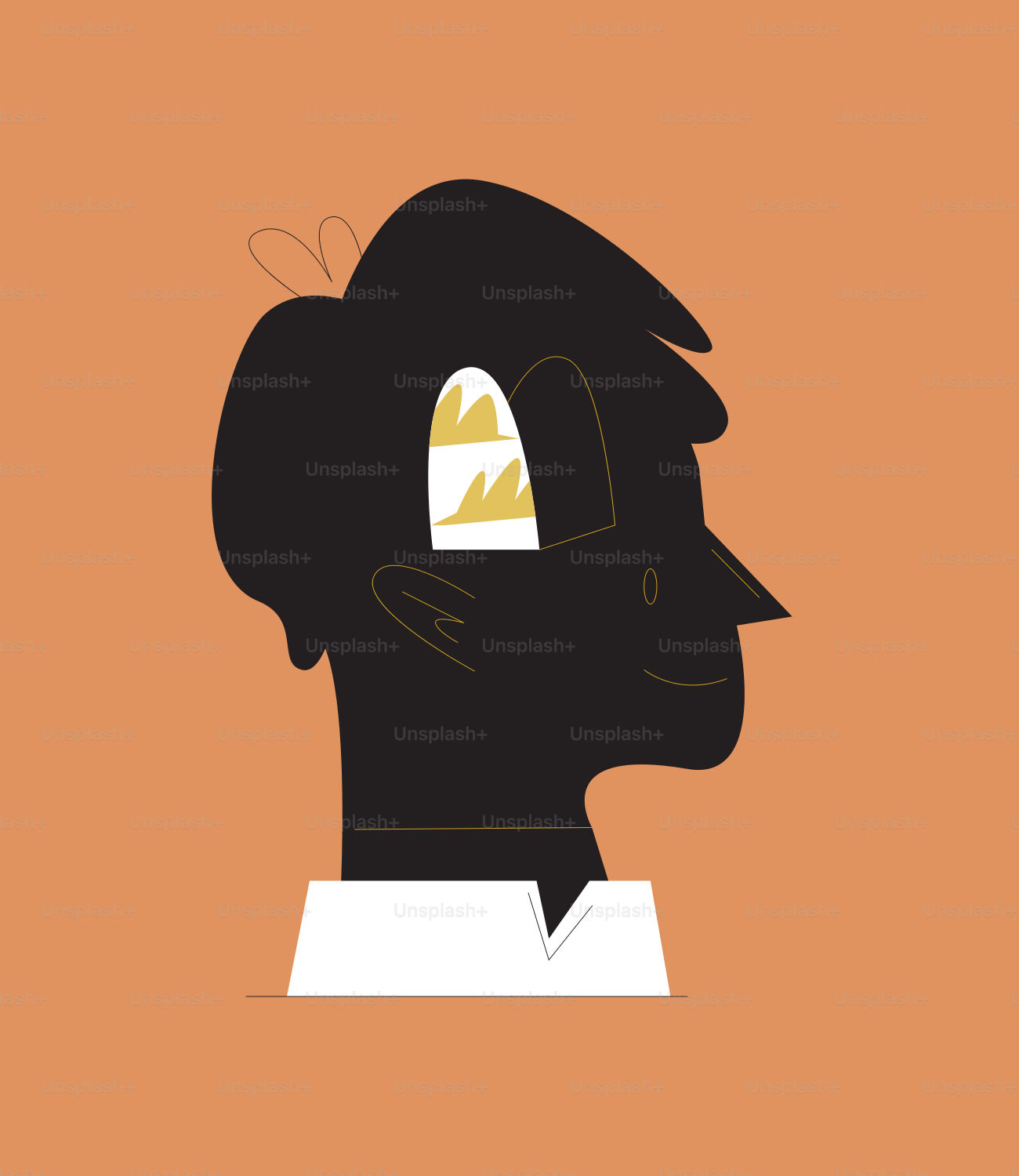 A man's head is shown with a yellow background