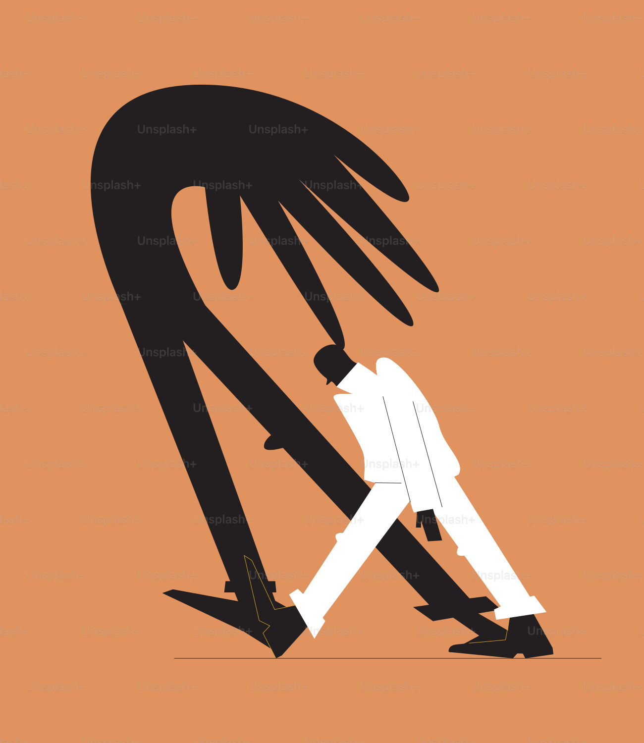 Un homme s’éloignant d’un oiseau noir géant