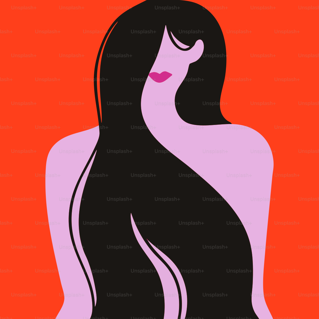 Un dibujo de una mujer con el pelo largo y negro