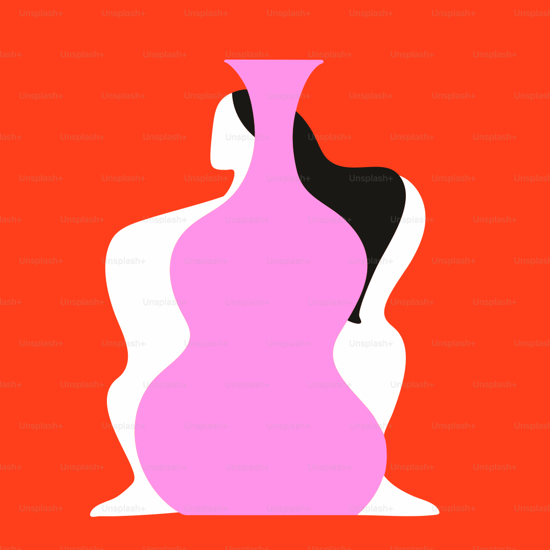 A pink vase sitting on top of a red background