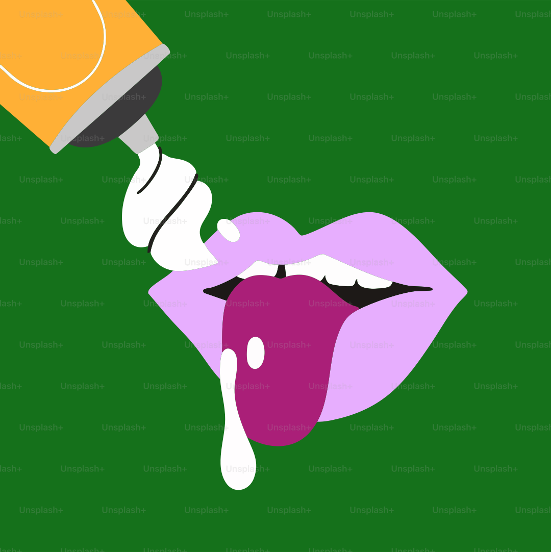A woman's mouth with a tube of toothpaste on it