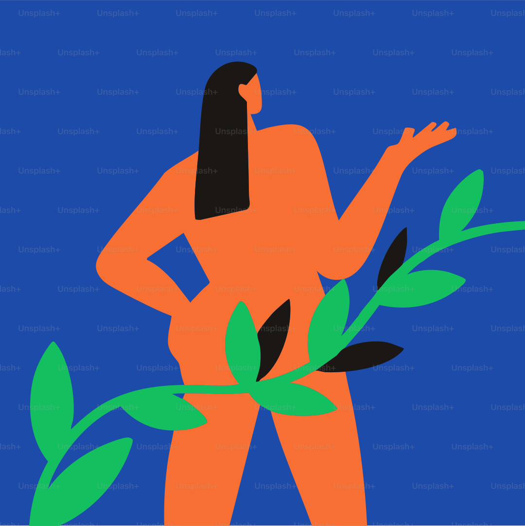 Una donna in piedi davanti a uno sfondo blu