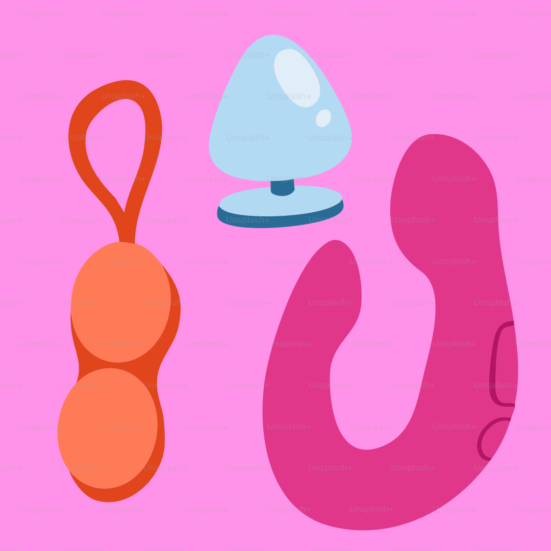 A pink background with different types of objects