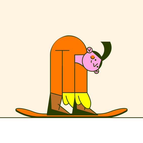 A picture of a cartoon character on a snowboard