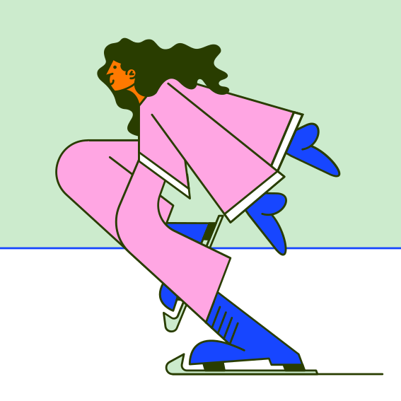 A drawing of a woman in pink and blue