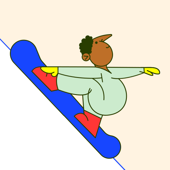 A black man riding a snowboard down a hill