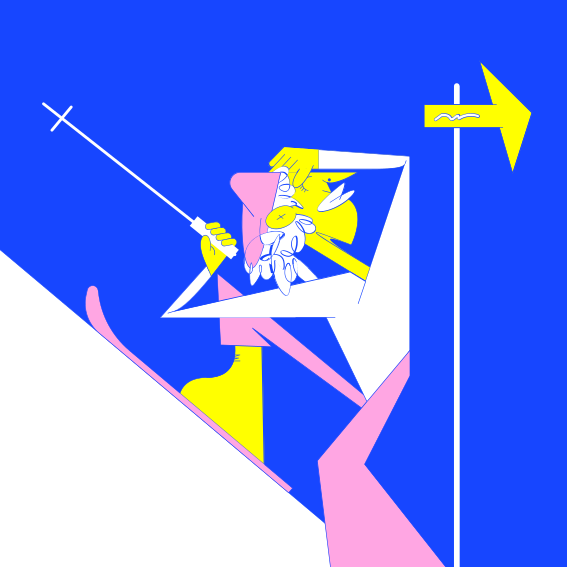 A person holding a pole with an arrow on it