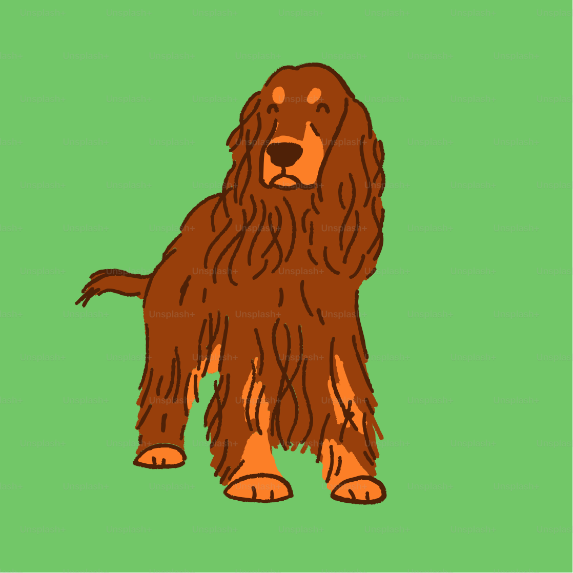 Um cão marrom que está sobre um fundo verde