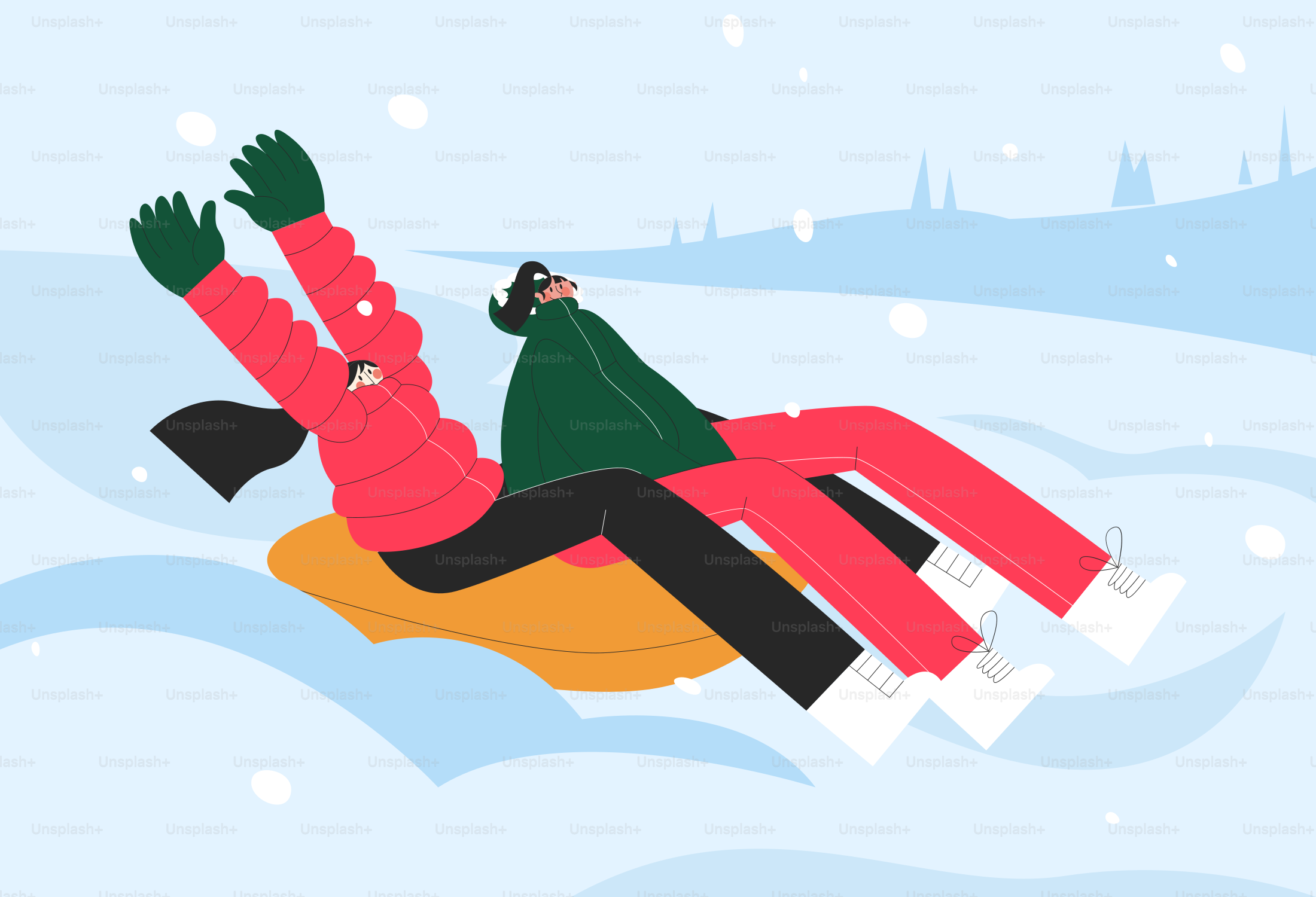 A man riding a sled down a snow covered slope