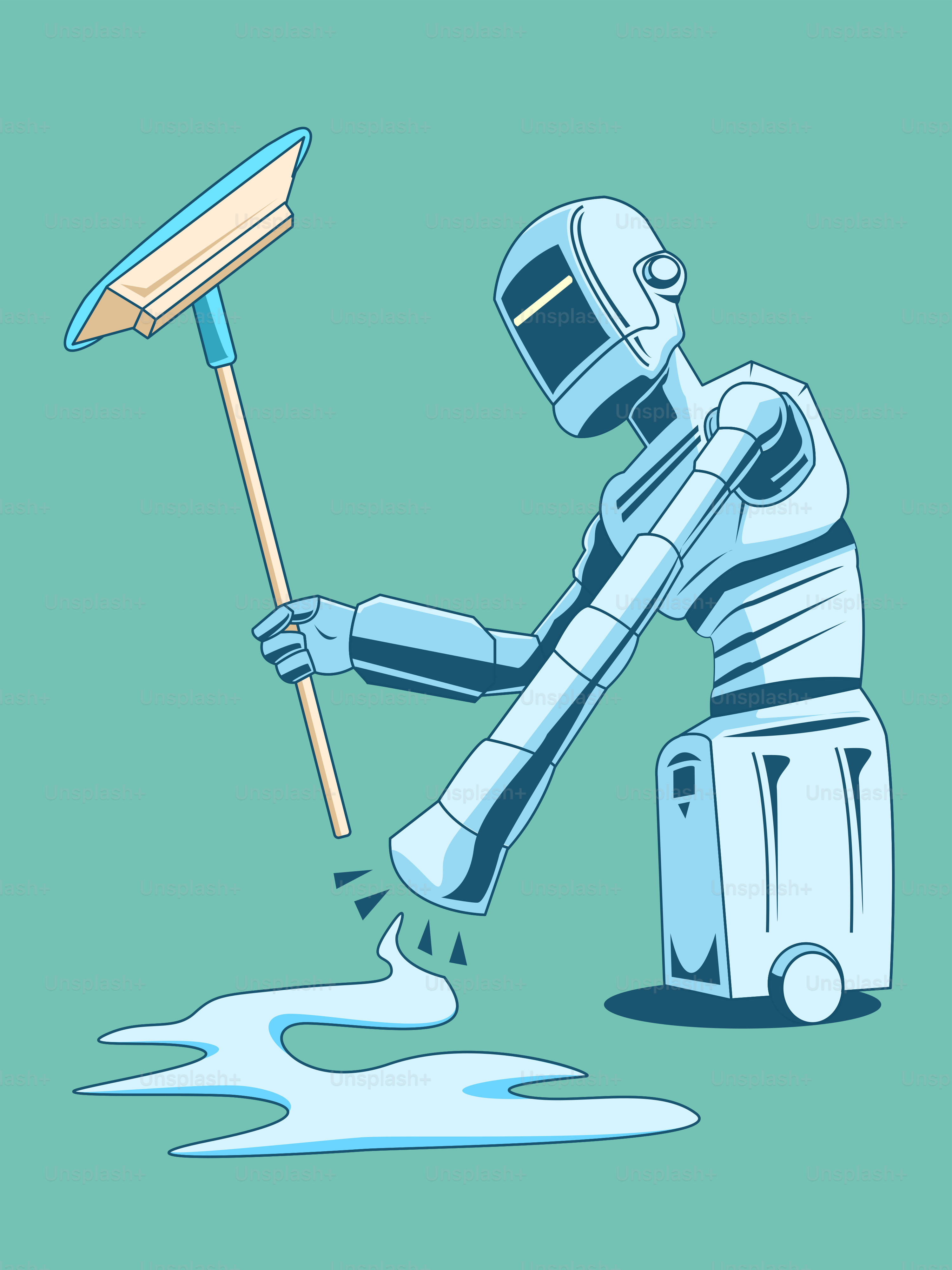 A robot cleaning the floor with a mop