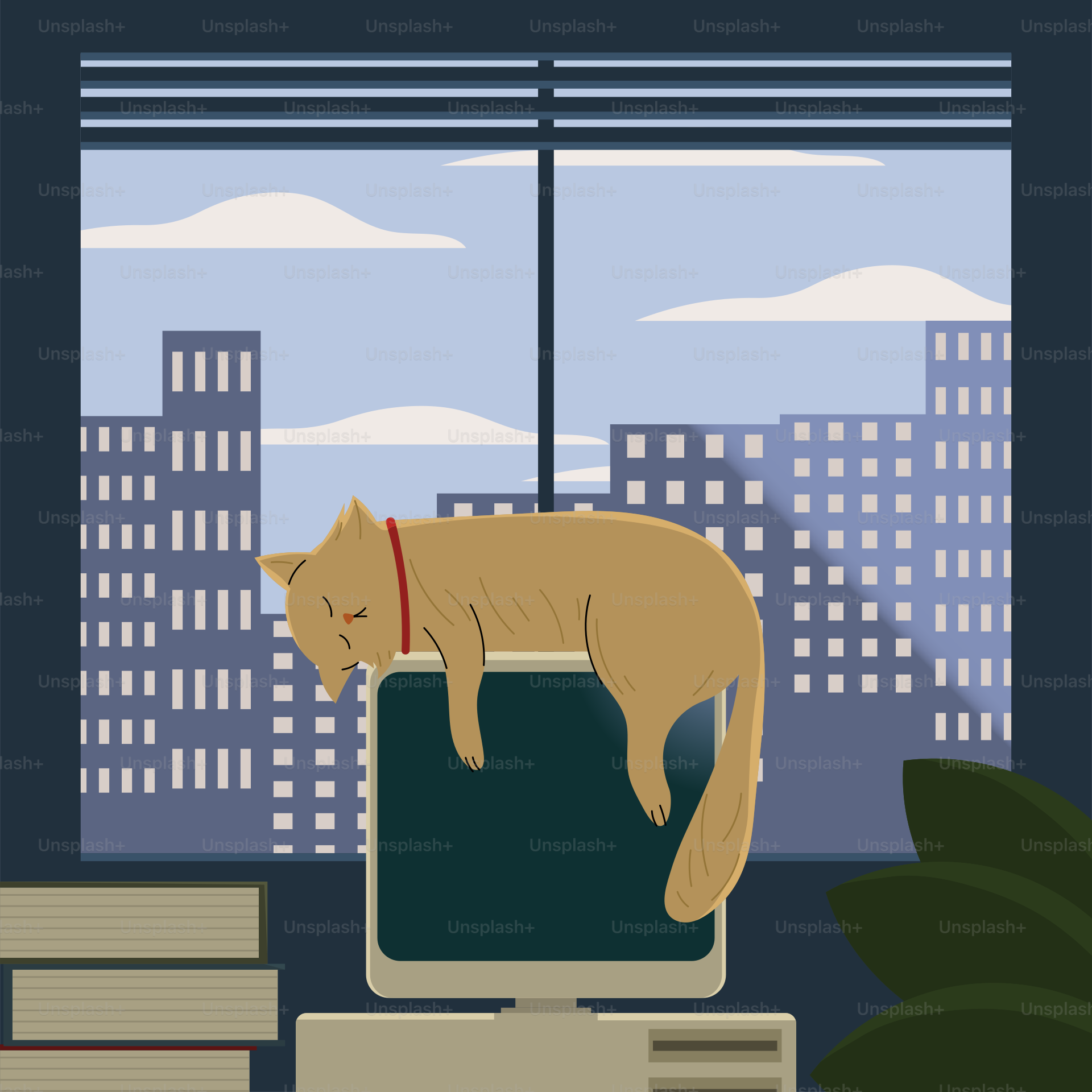 A cat is sitting on top of a computer monitor