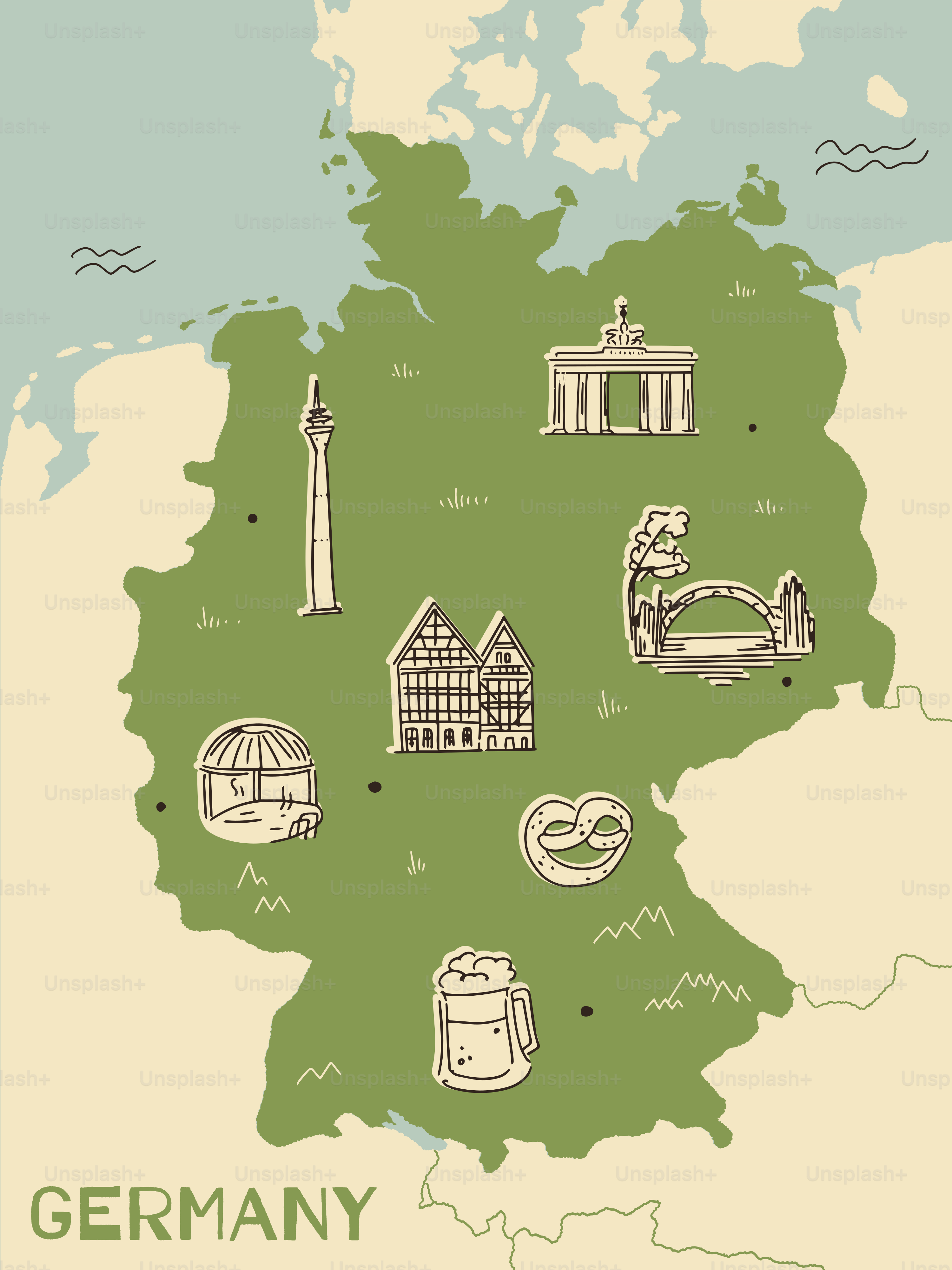 Une carte de l’Allemagne avec beaucoup de choses dessus