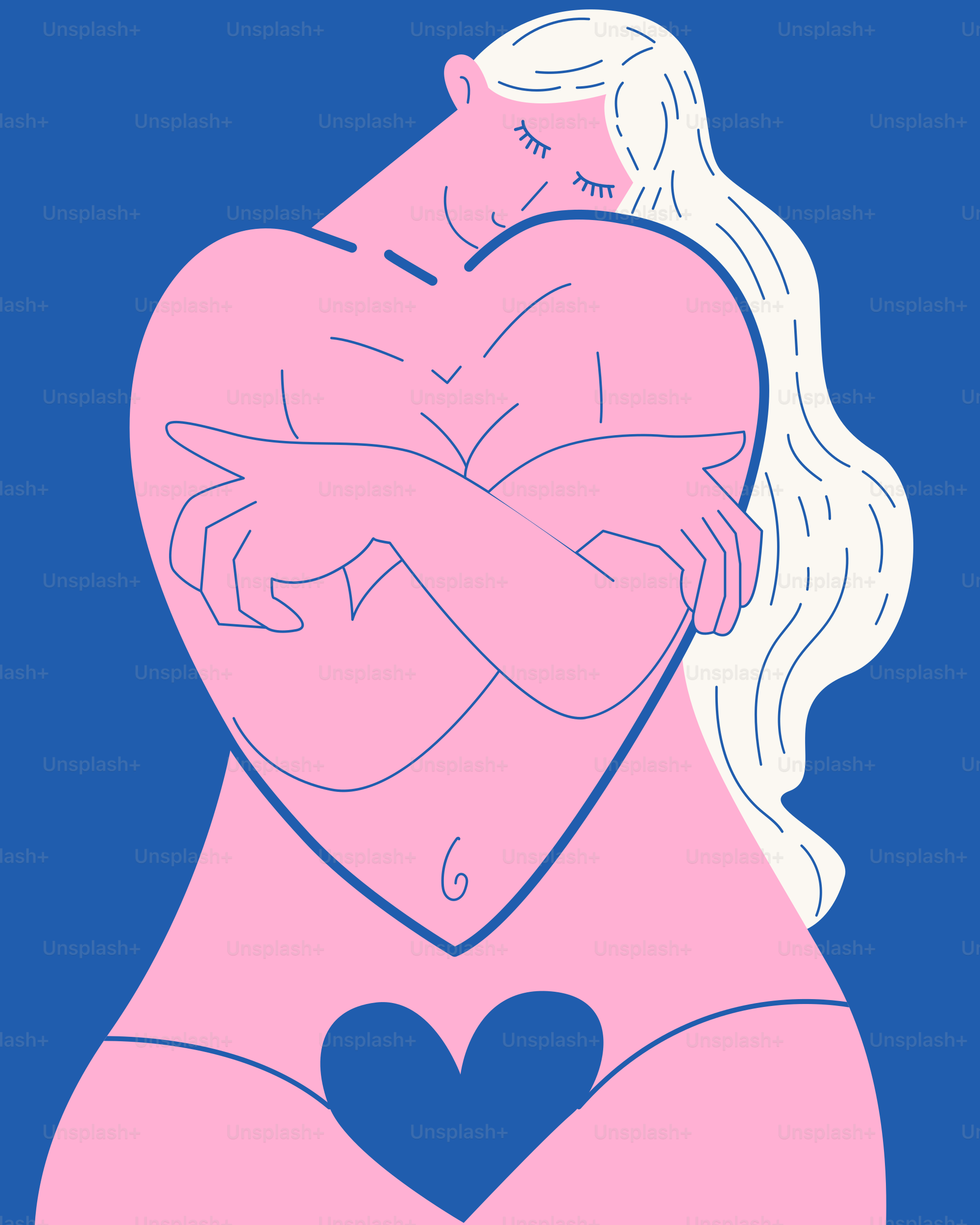 A drawing of a woman holding a heart